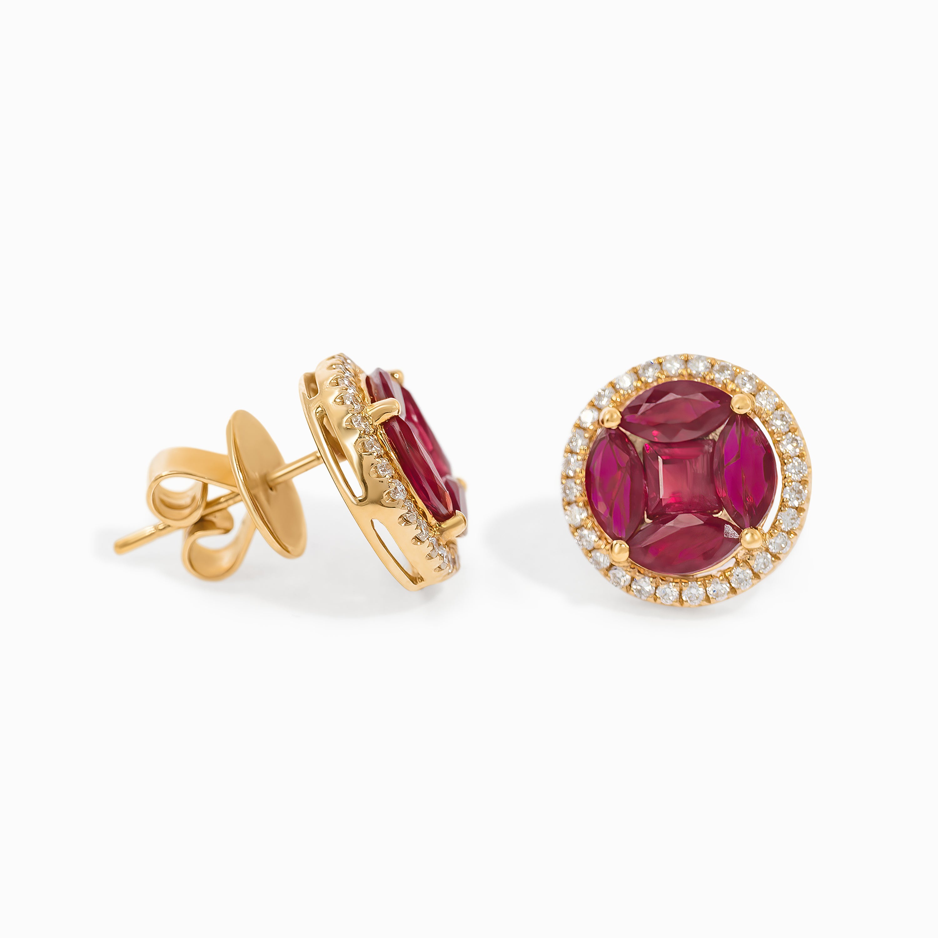 Rose Gold Stud Earrings with Diamond, Ruby Stones