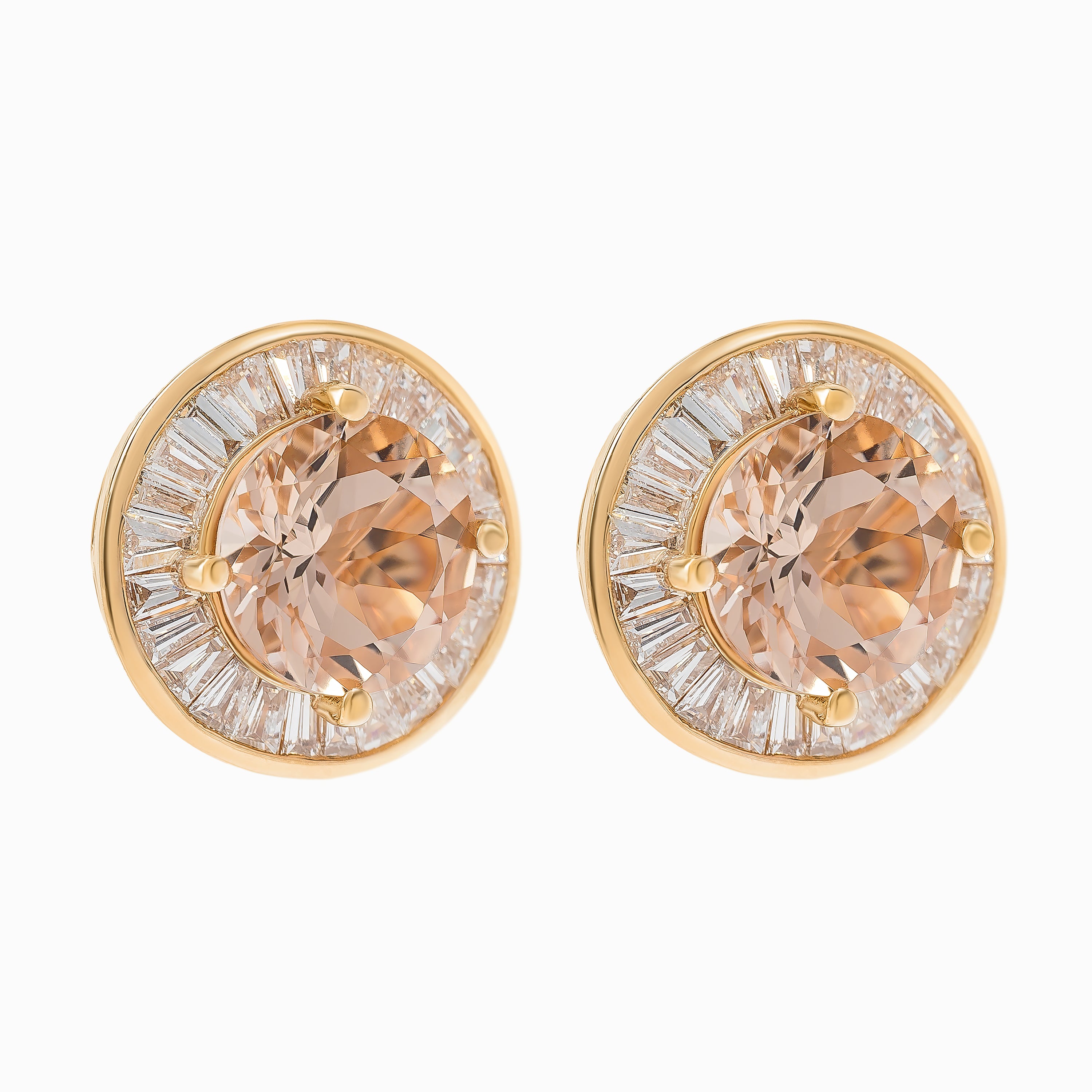 Rose Gold Stud Earrings with Diamond, Morganite Stones