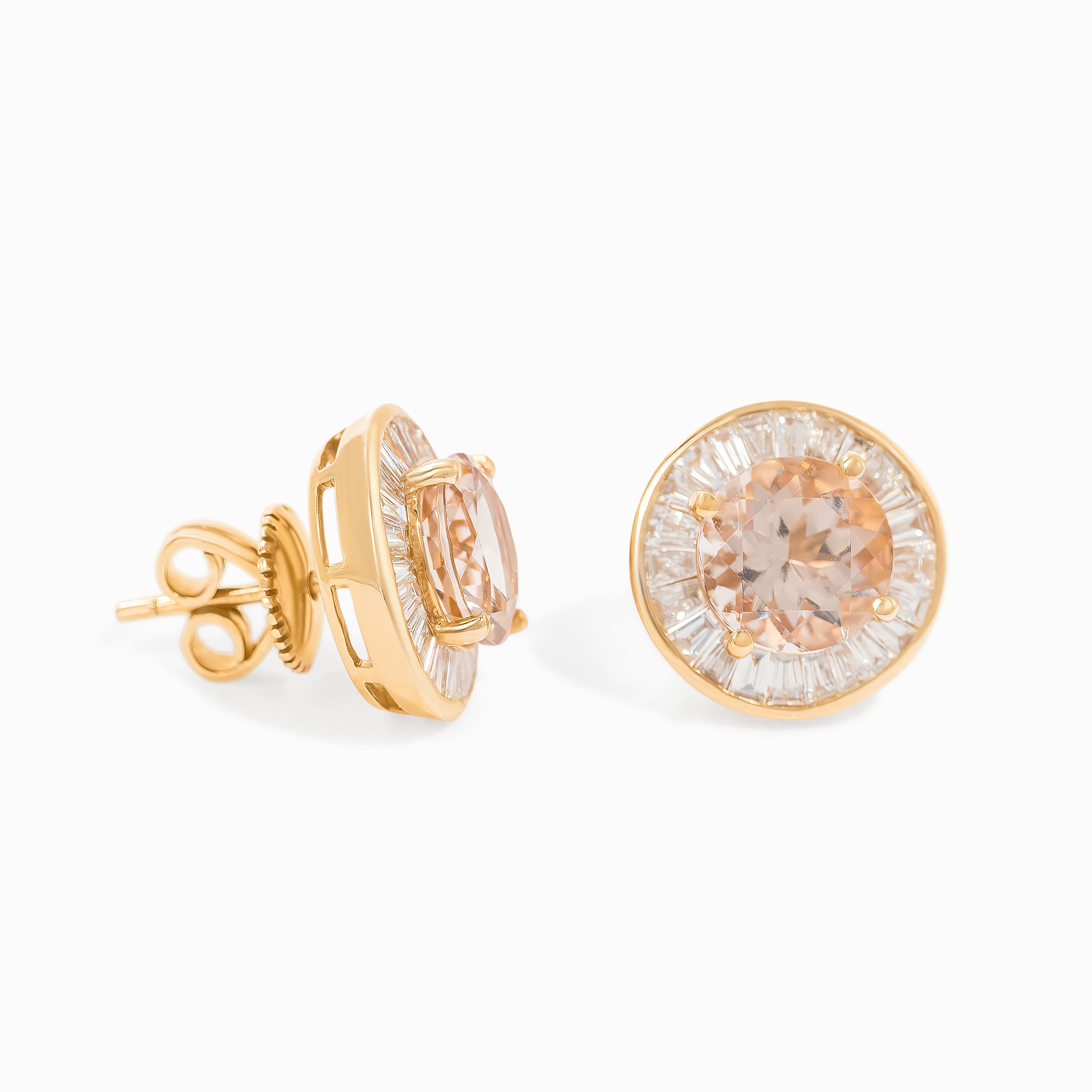 Rose Gold Stud Earrings with Diamond, Morganite Stones