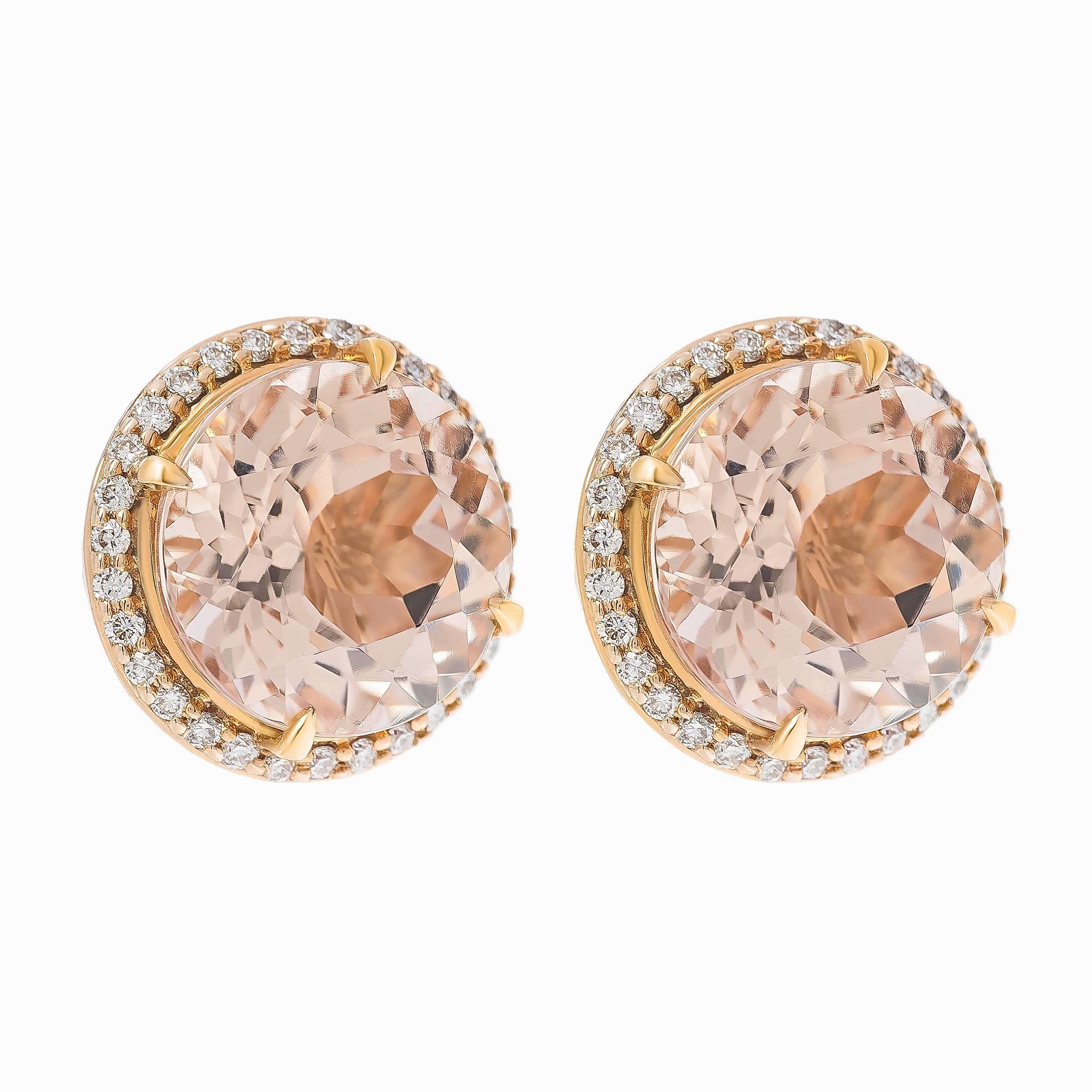 Rose Gold Stud Earrings with Diamond, Morganite Stones