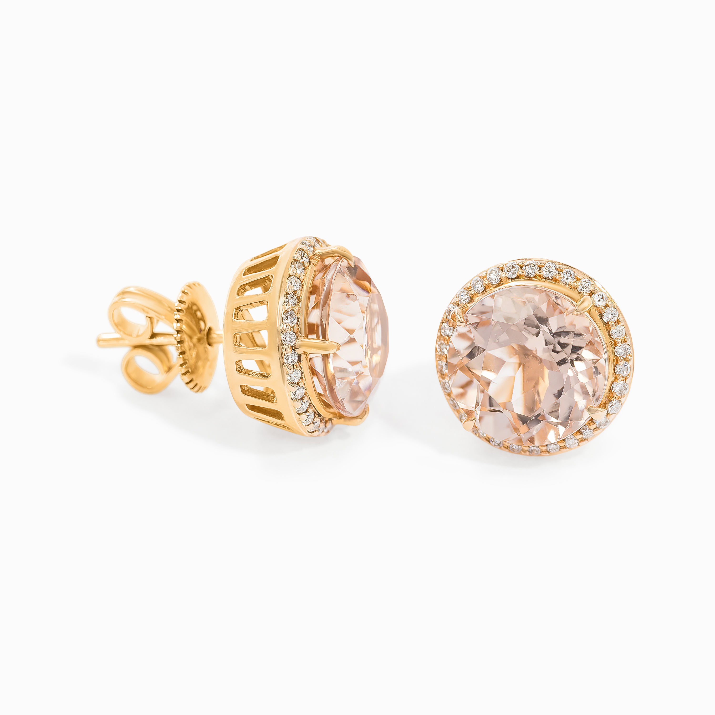 Rose Gold Stud Earrings with Diamond, Morganite Stones