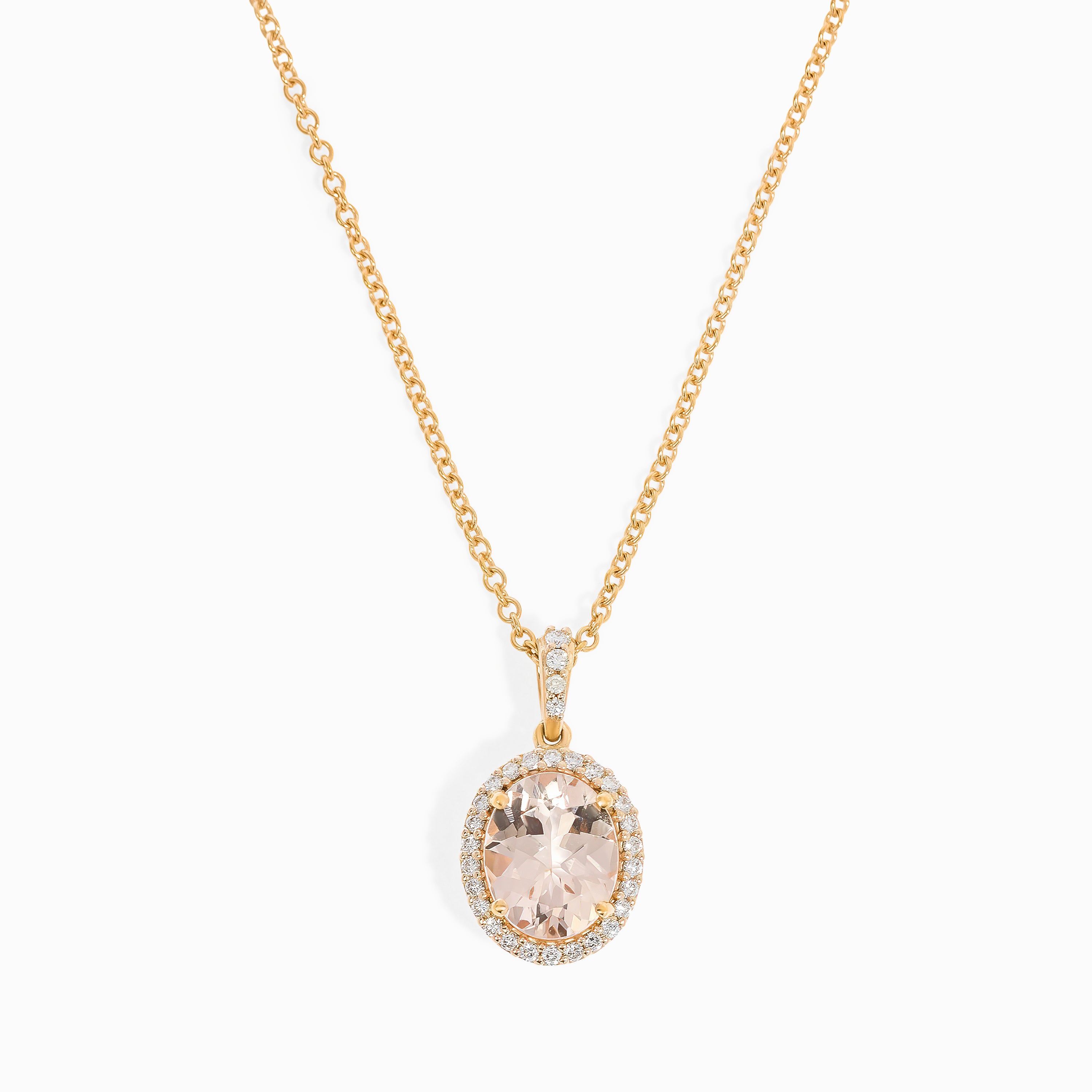 Rose Gold Pendant Necklace with Diamond, Morganite Stones