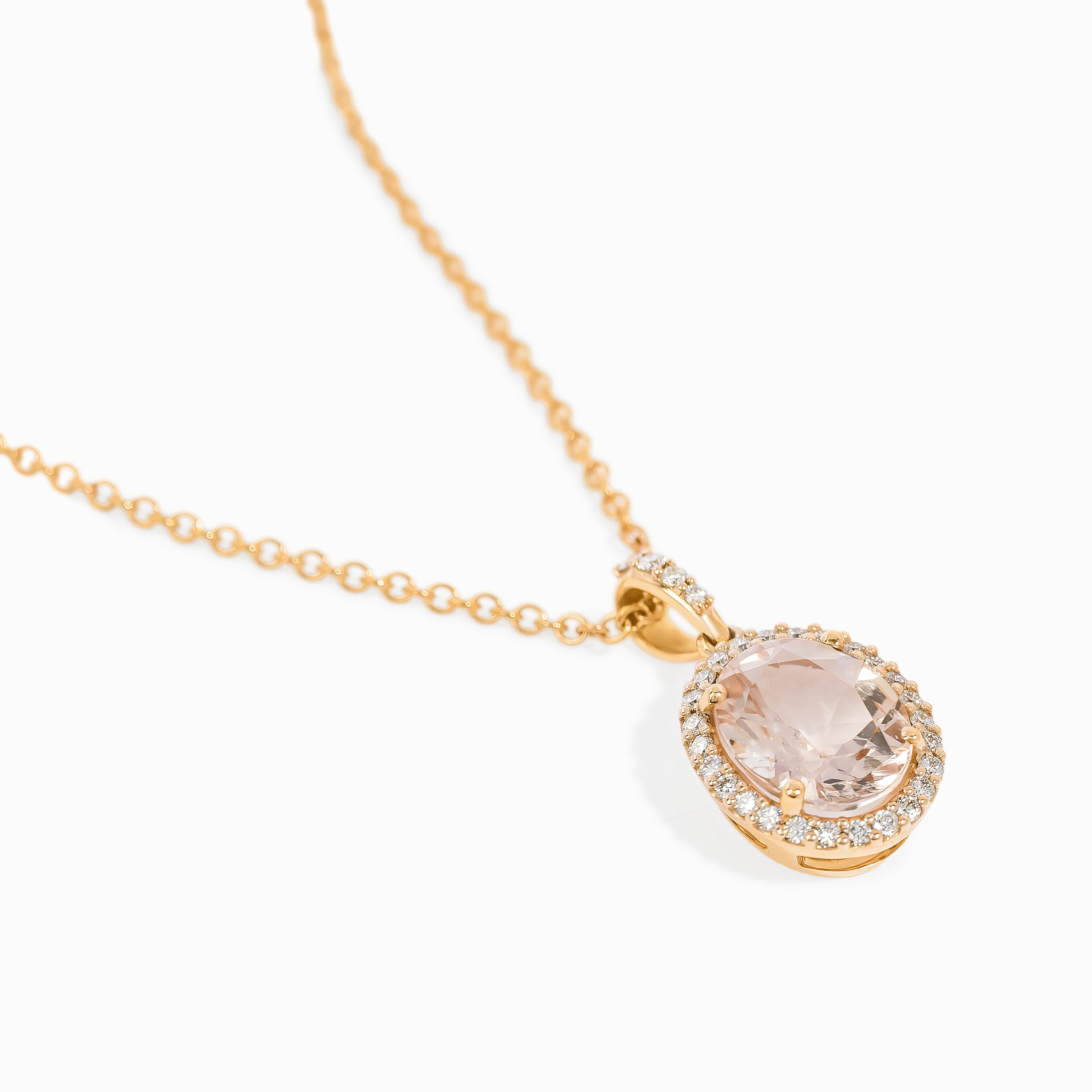 Rose Gold Pendant Necklace with Diamond, Morganite Stones