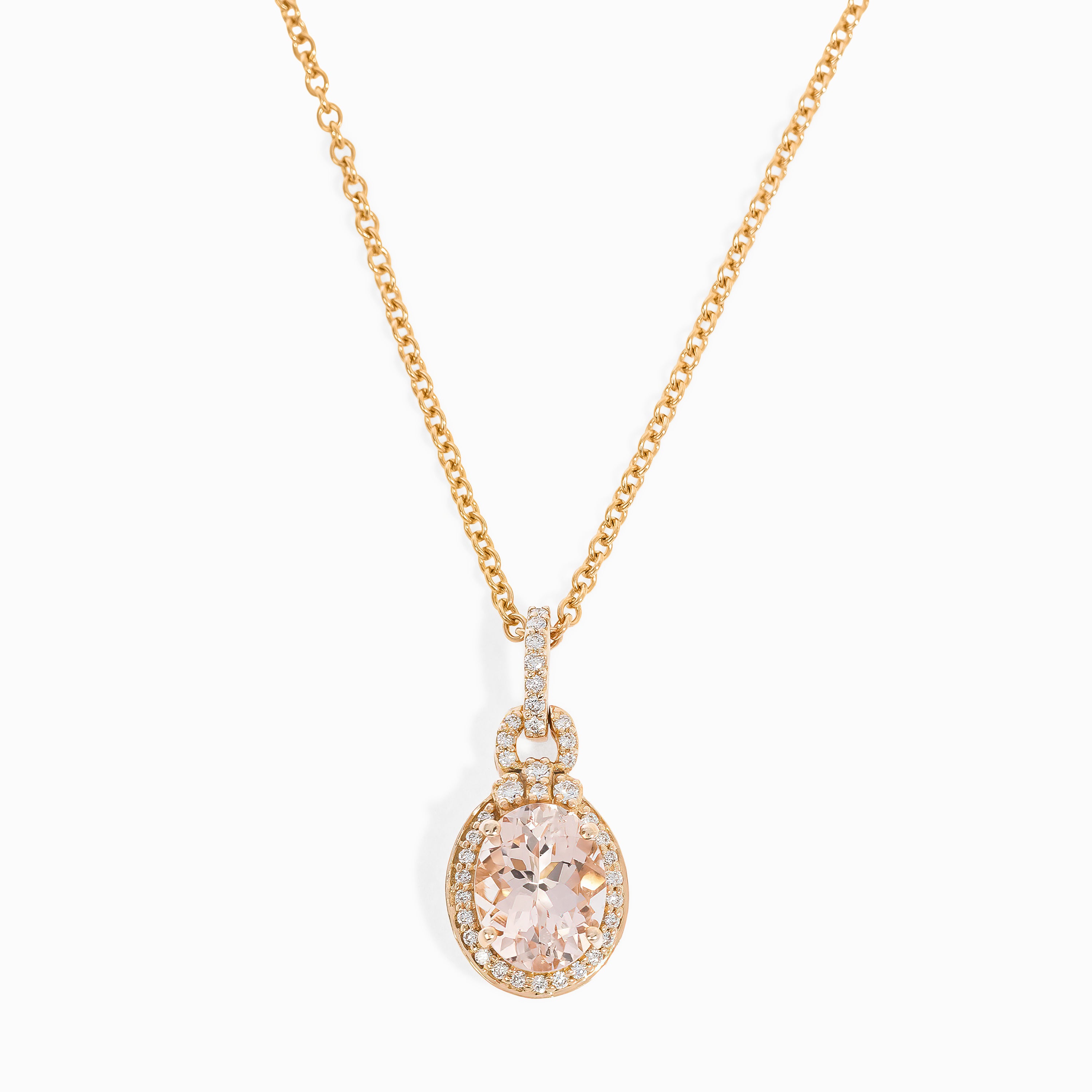 Rose Gold Pendant Necklace with Diamond, Morganite Stones