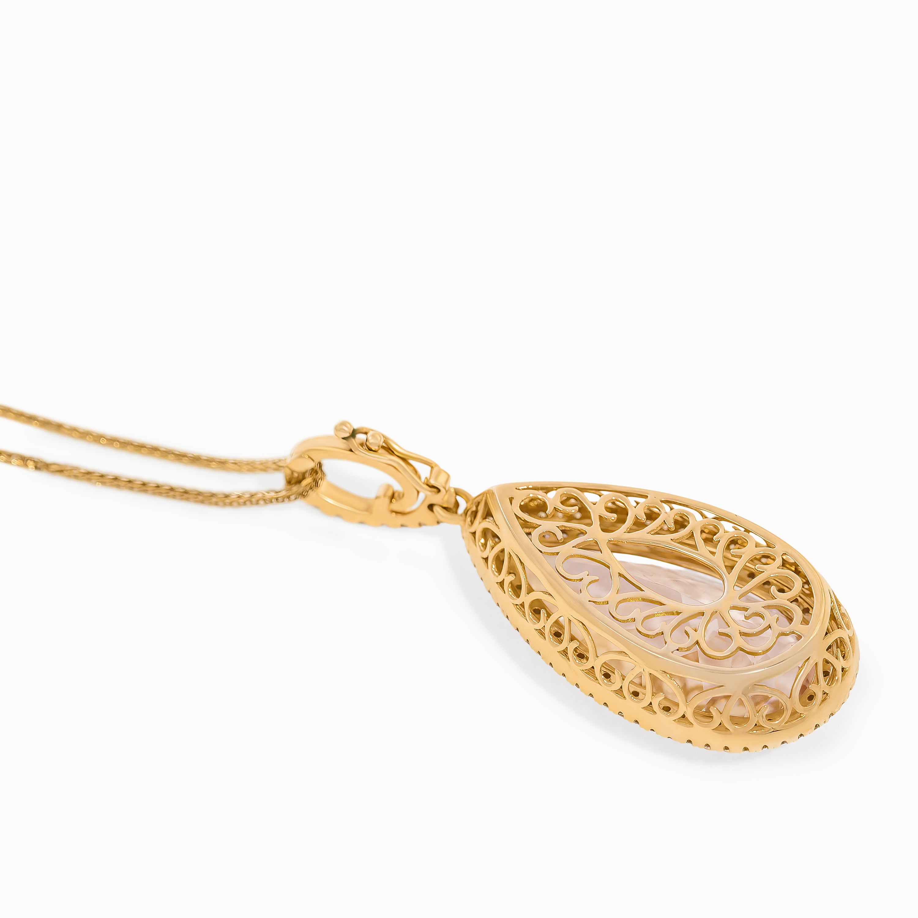 Yellow Gold Pendant Necklace with Diamond, Morganite Stones