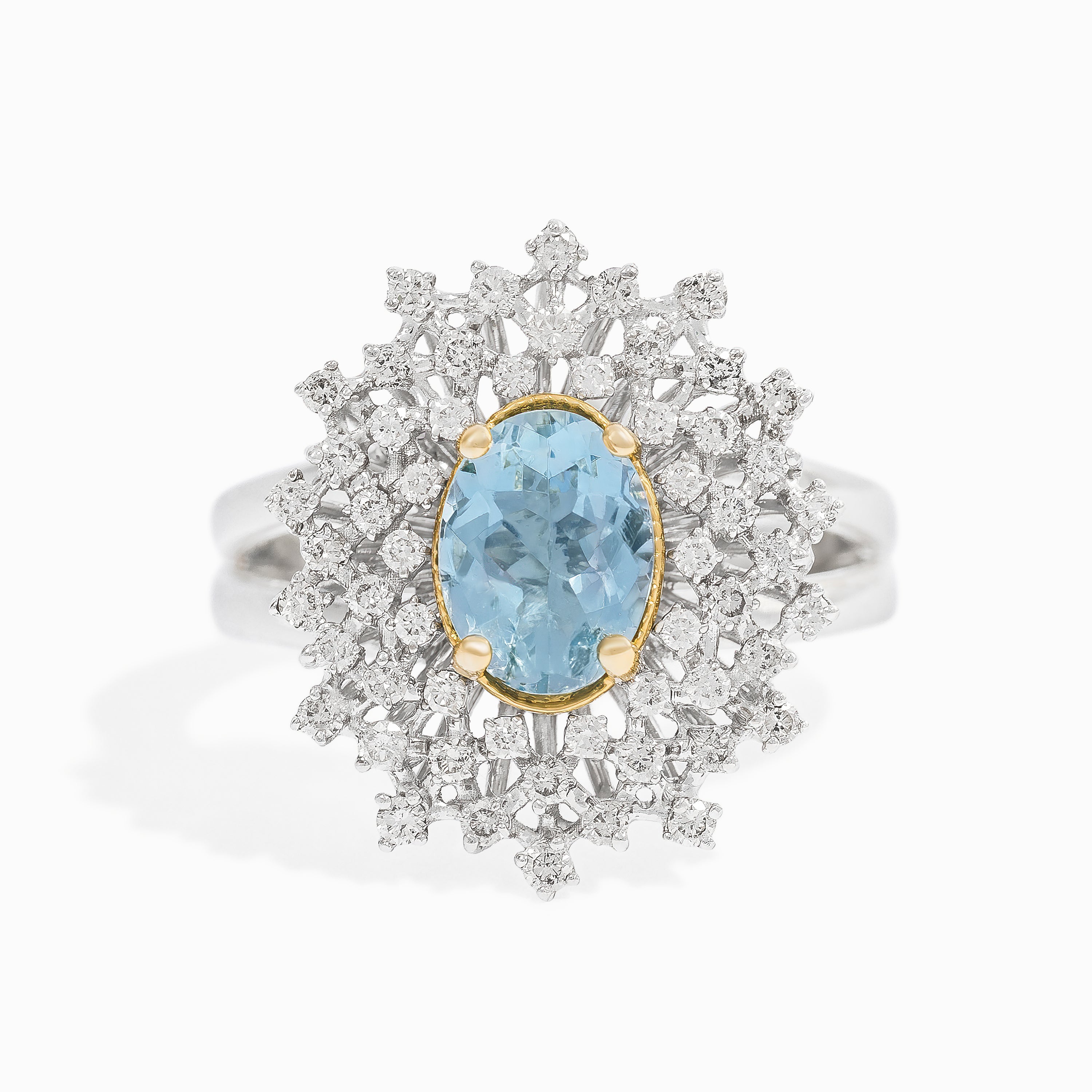 White Gold Ring with Aquamarine, Diamond Stones