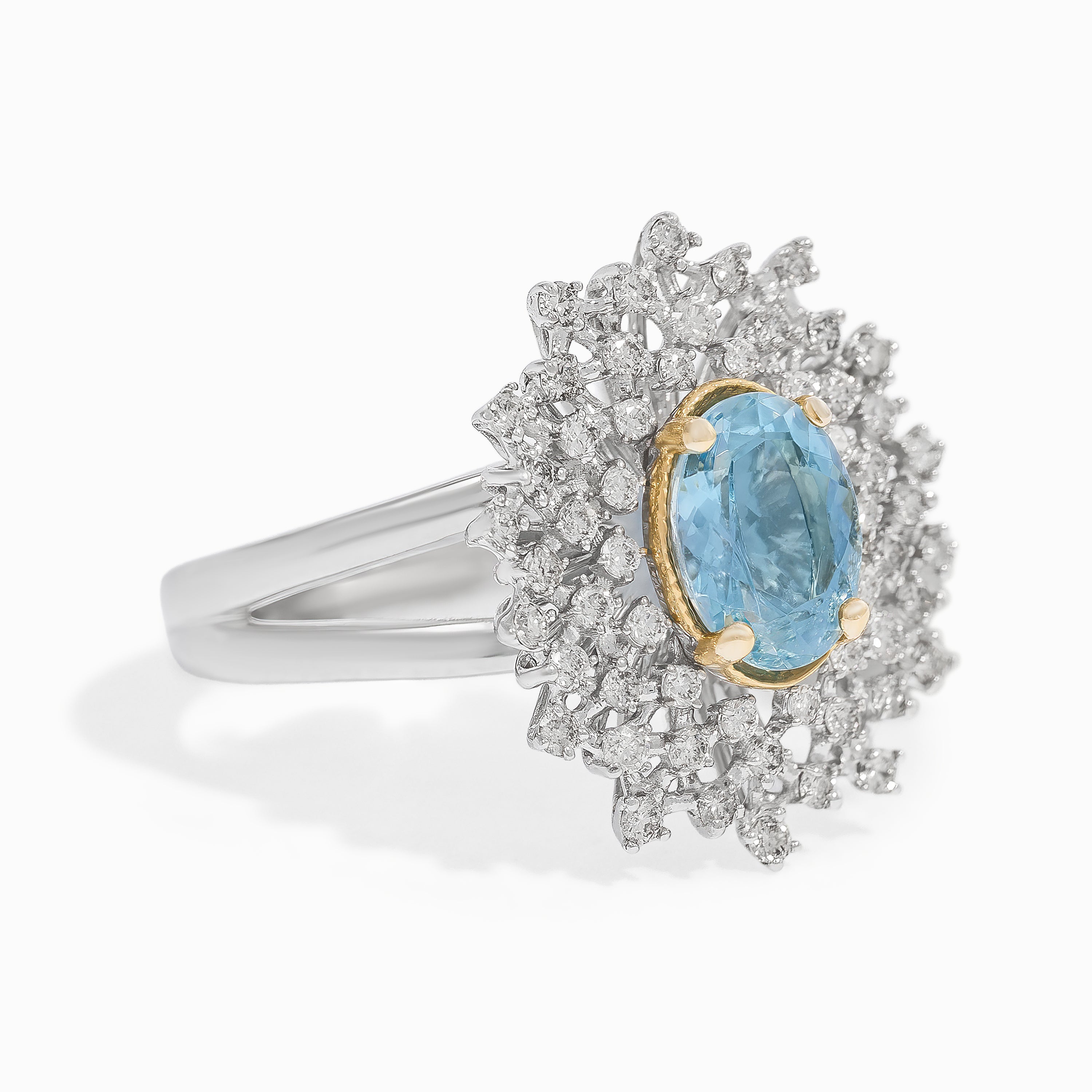 White Gold Ring with Aquamarine, Diamond Stones