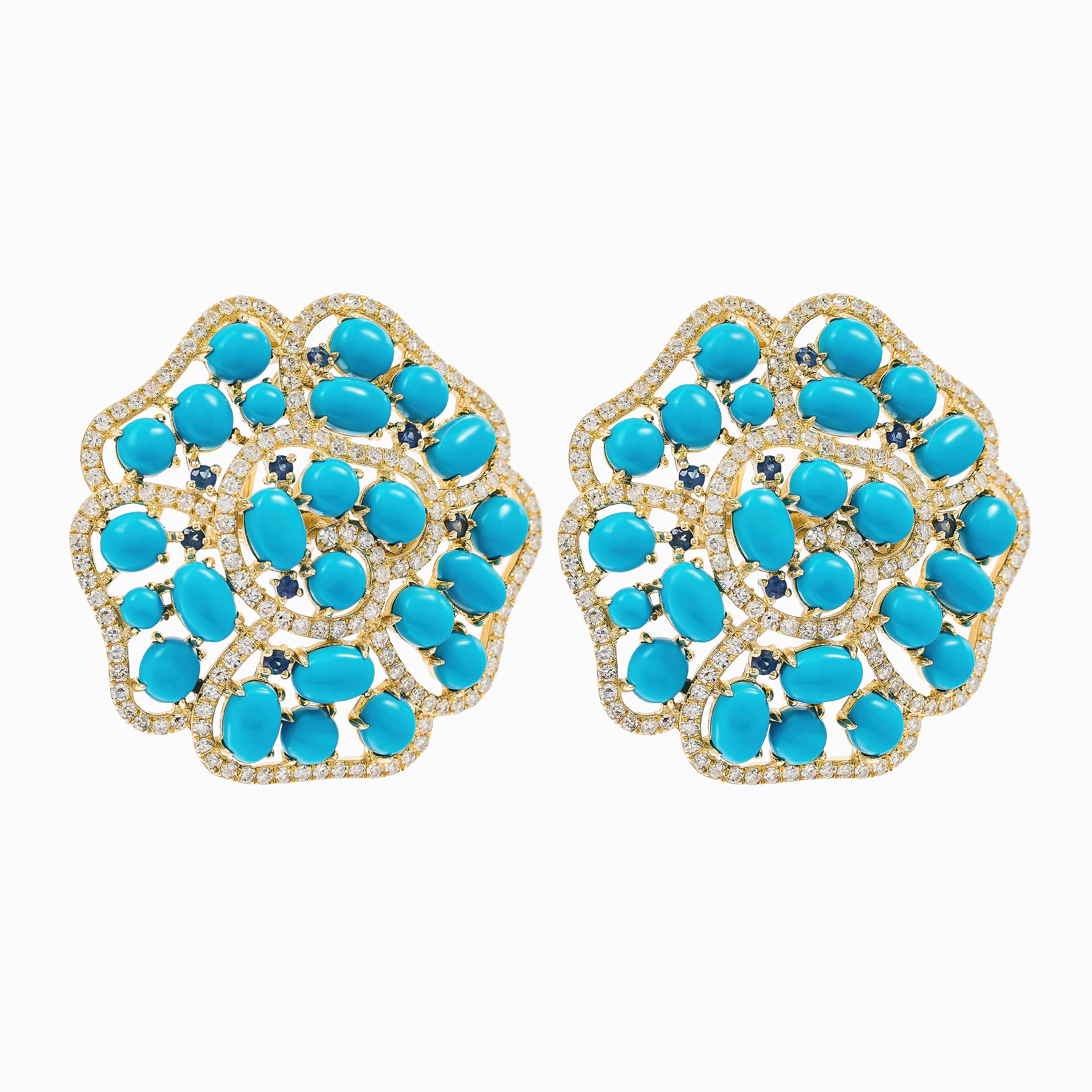 White Gold Stud Earrings with Diamond, Turquoise Stones