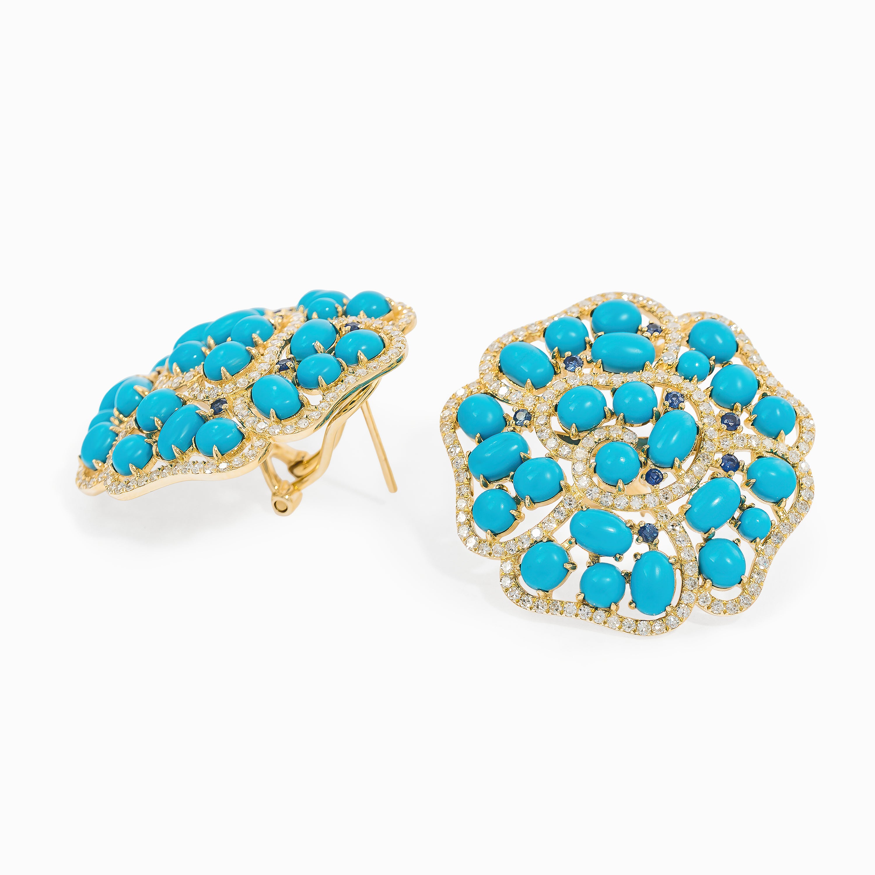 White Gold Stud Earrings with Diamond, Turquoise Stones