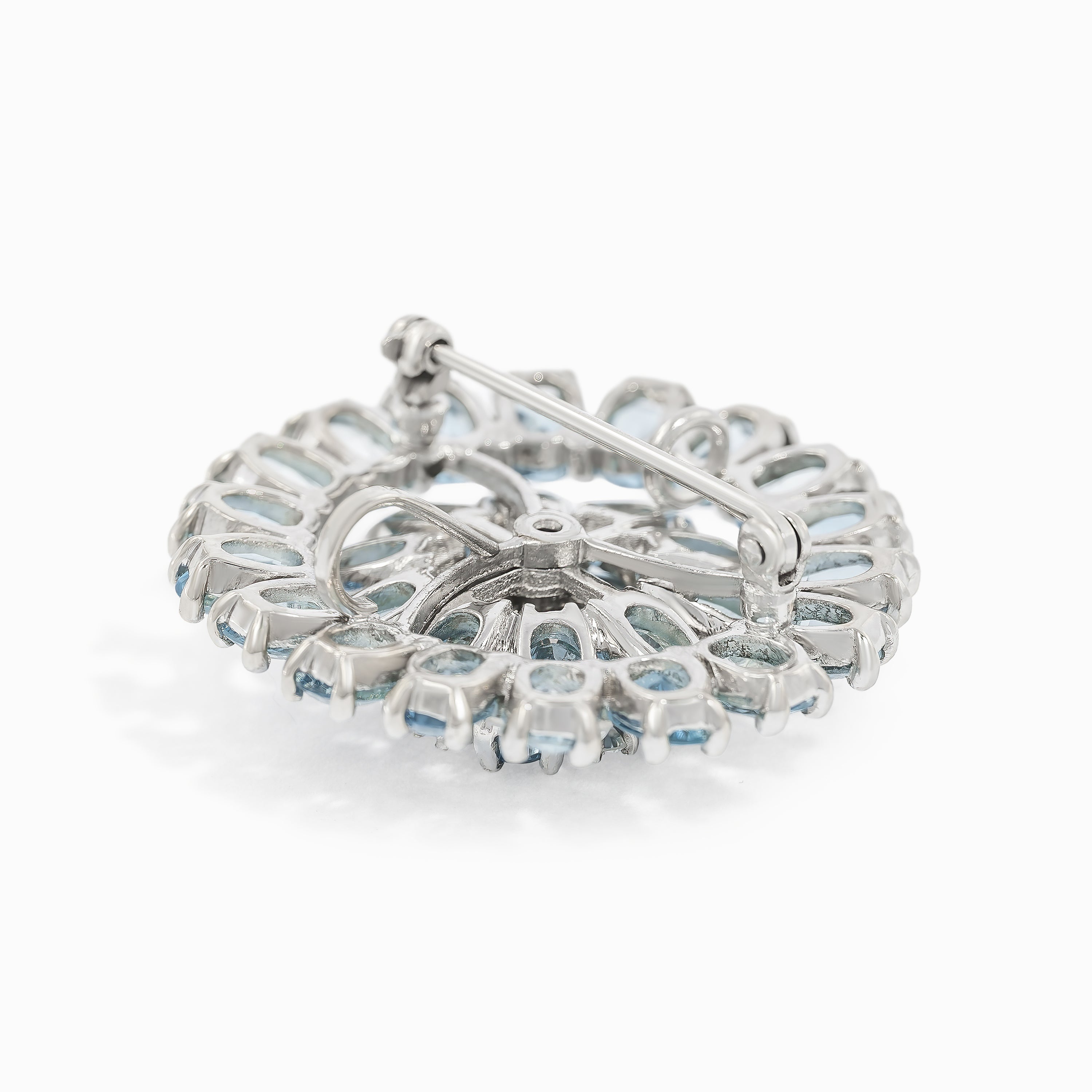 White Gold Brooch with Diamond, Sapphire Stones