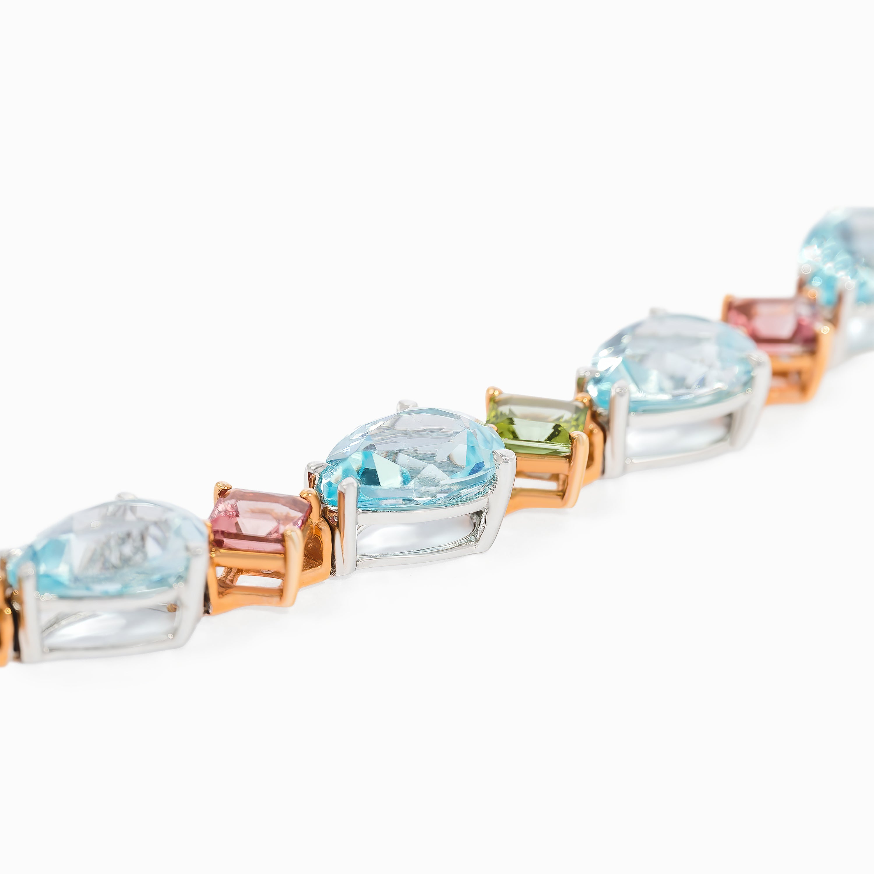 White Gold Rose Gold Gemstone Bracelet with Topaz, Tourmaline Stones