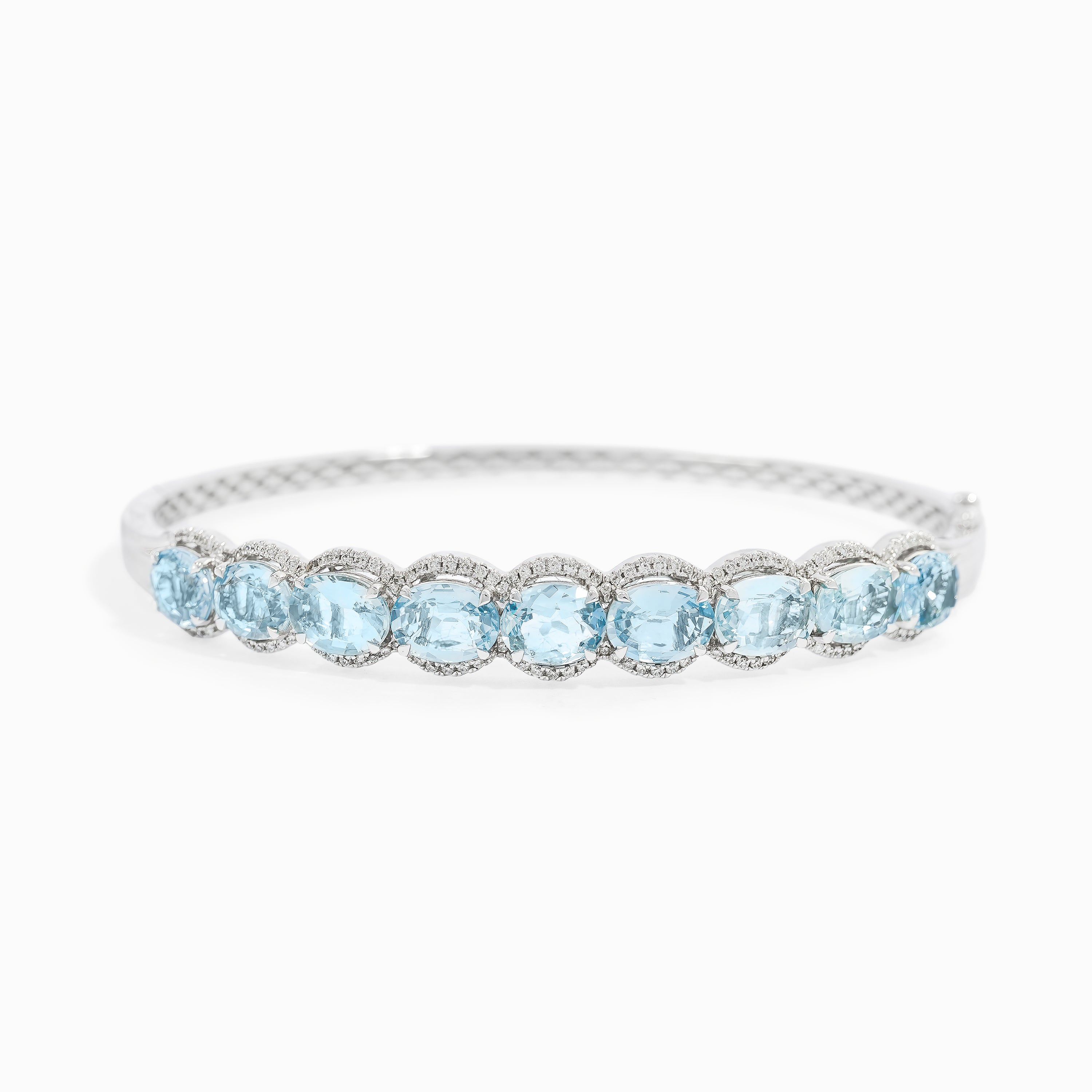 White Gold Bangle Bracelet with Aquamarine, Diamond Stones