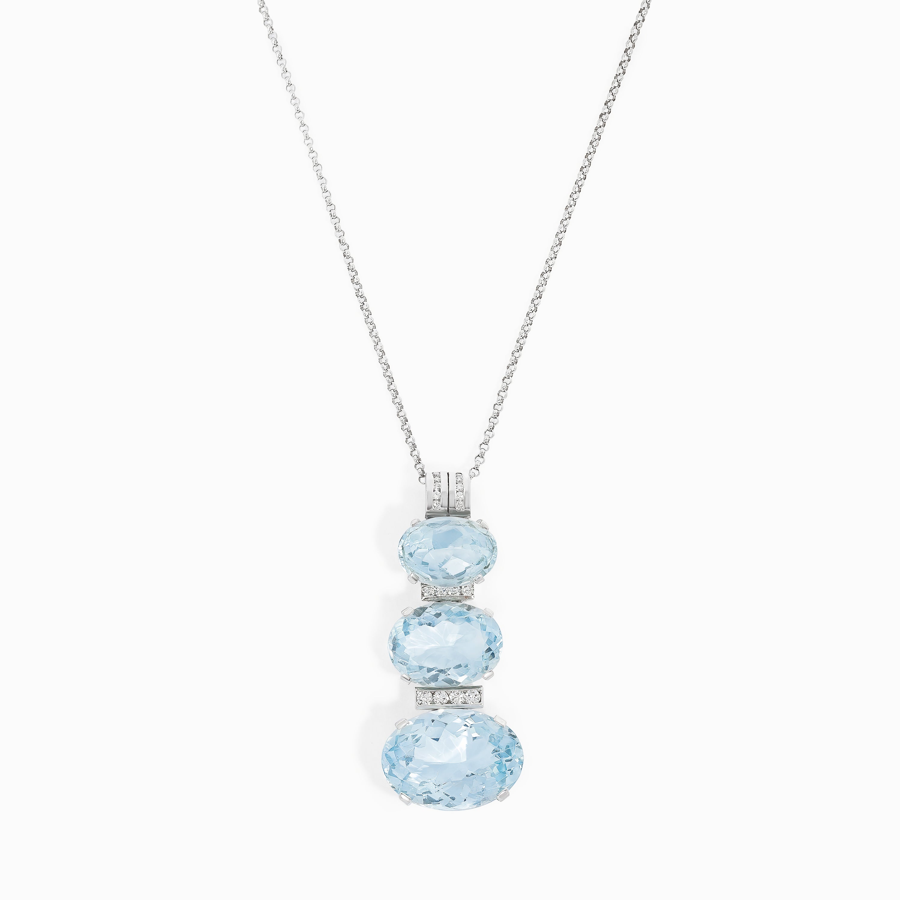 White Gold Stud Necklace with Aquamarine, Diamond Stones