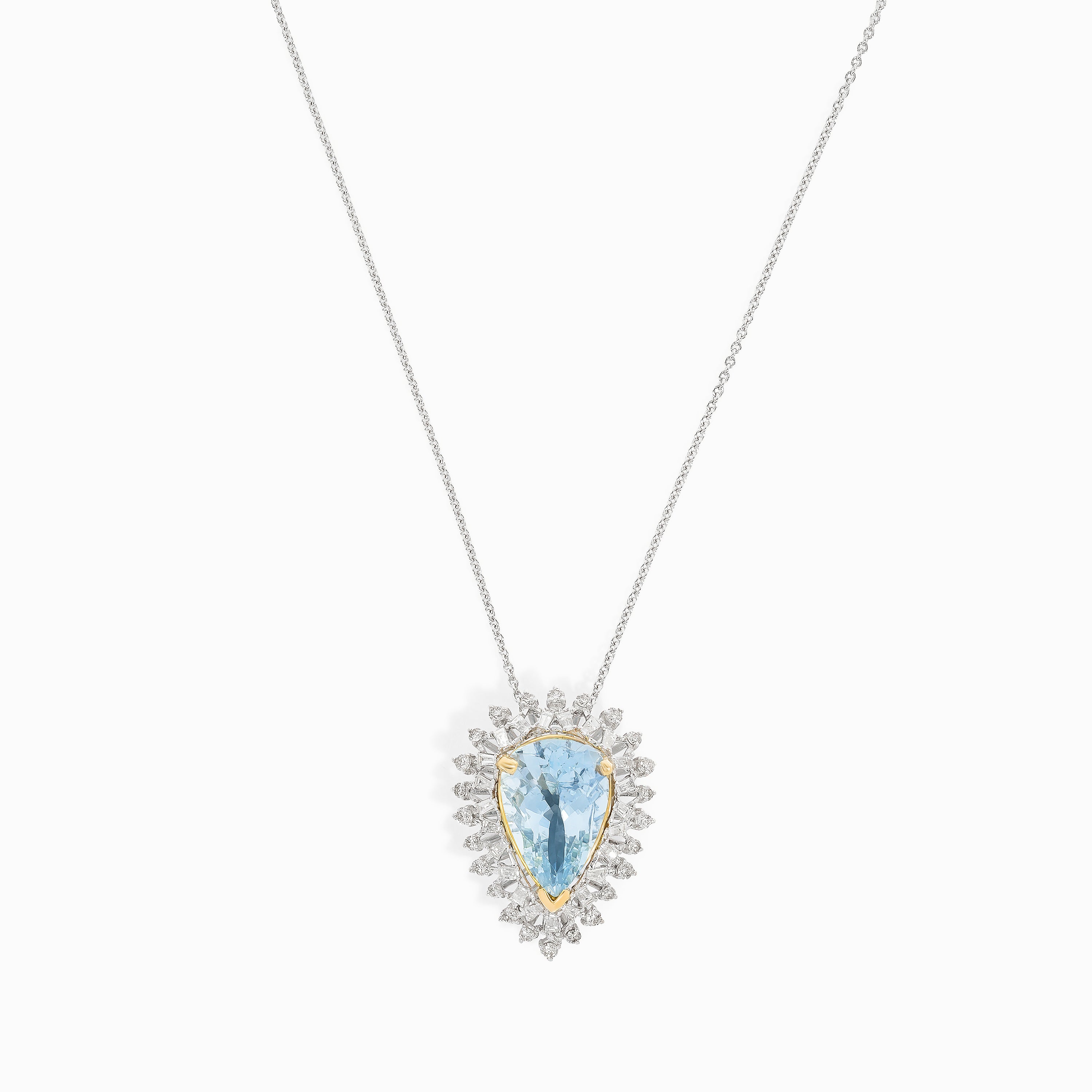 White Gold Pendant Necklace with Aquamarine, Diamond Stones