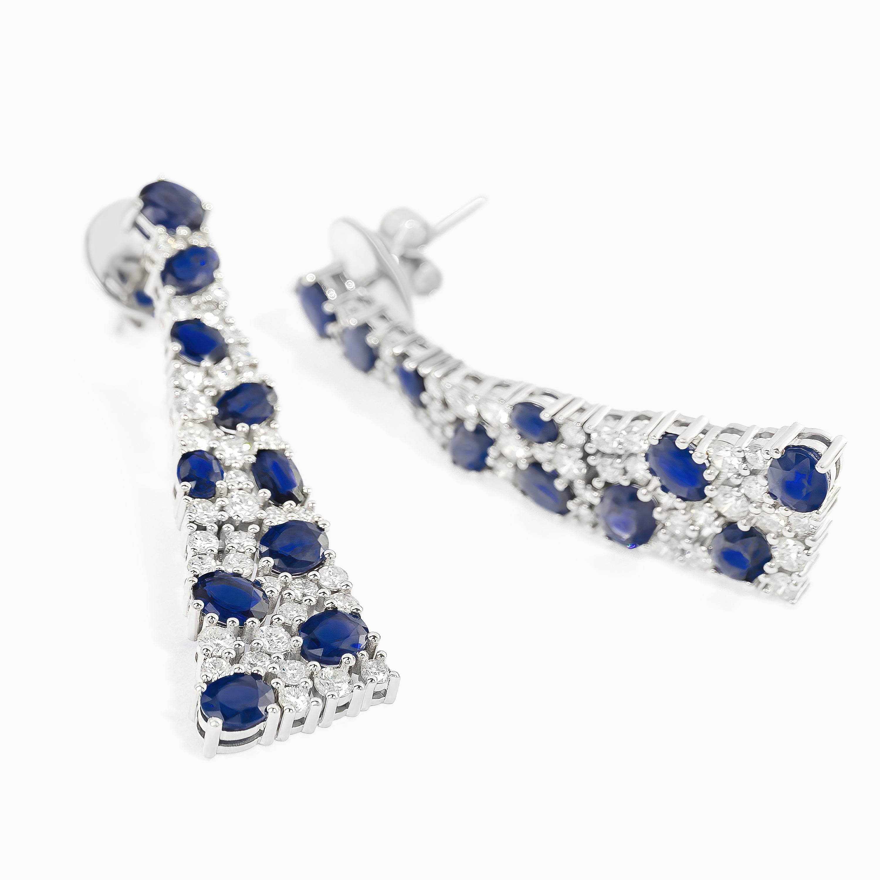 White Gold Drop Earrings with Diamond, Sapphire Stones
