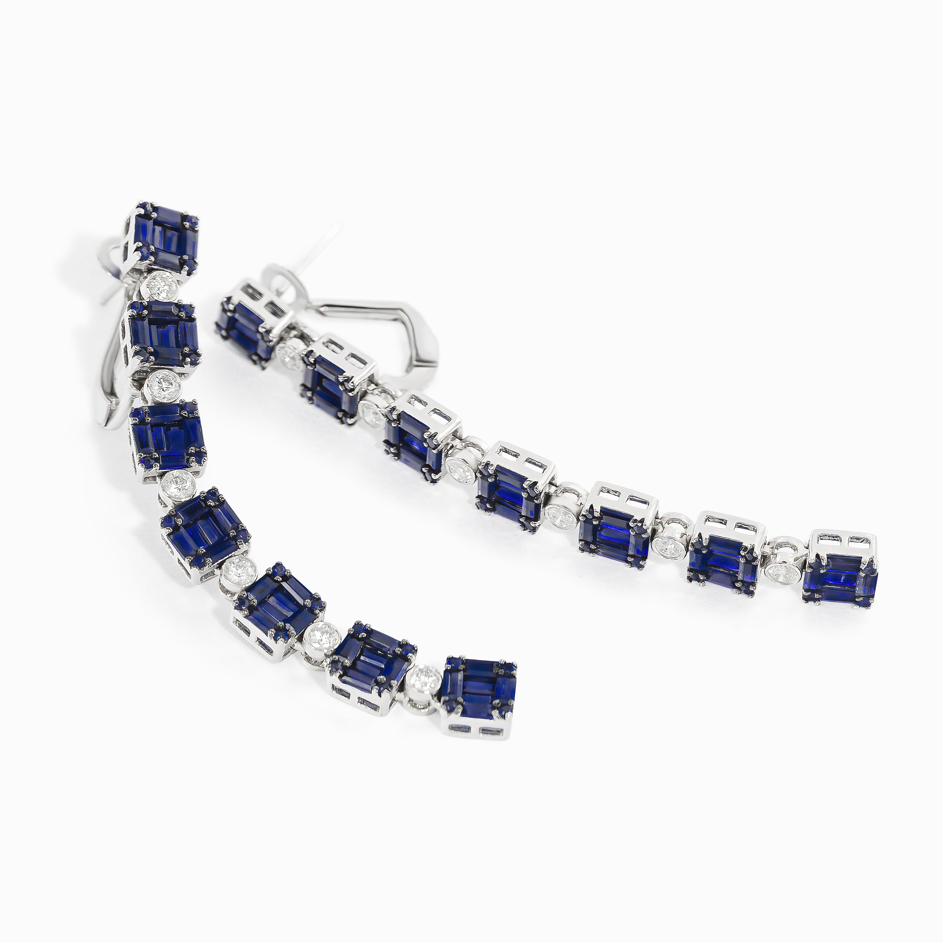 White Gold Drop Earrings with Diamond, Sapphire Stones