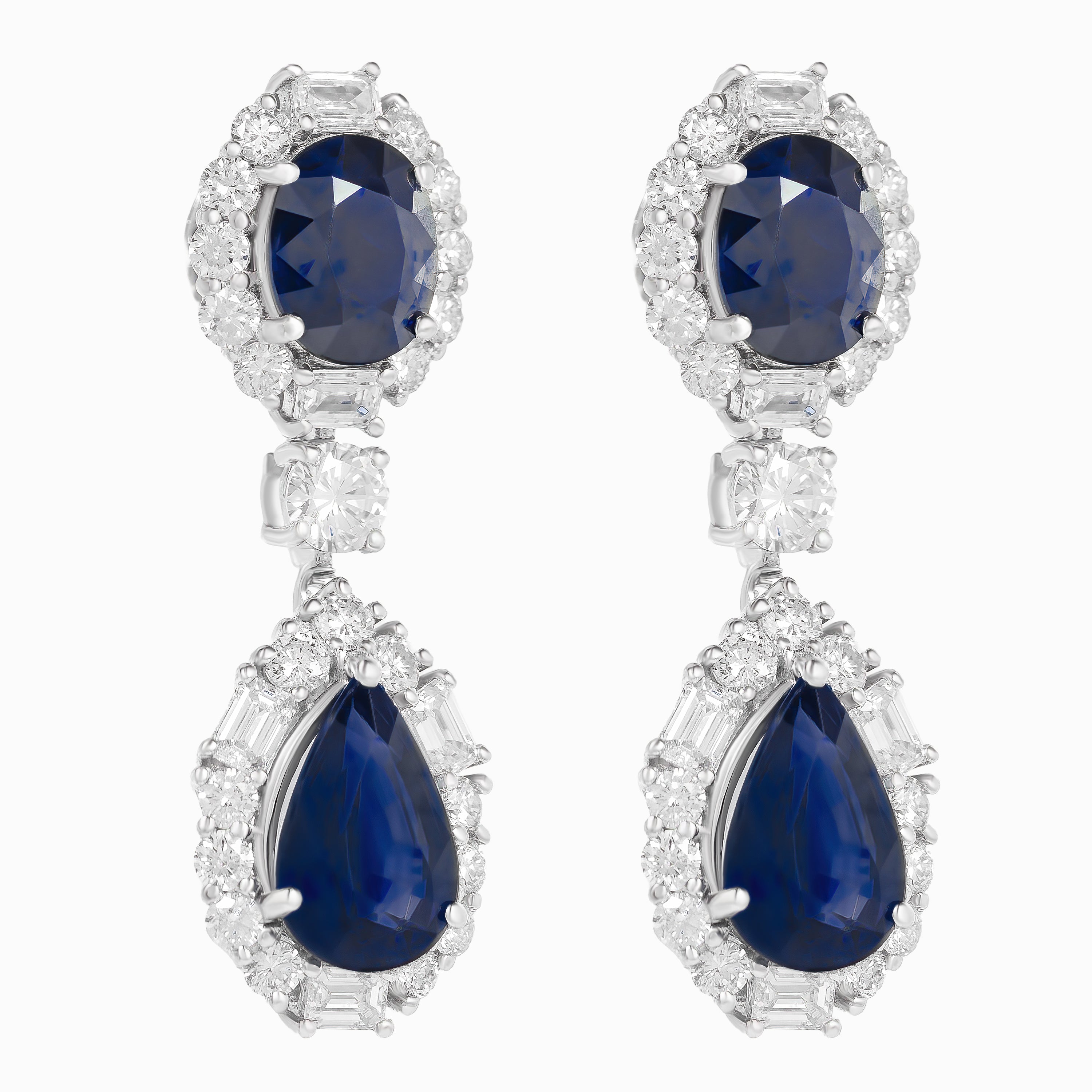 White Gold Drop Gemstone Earrings with Sapphire Stones