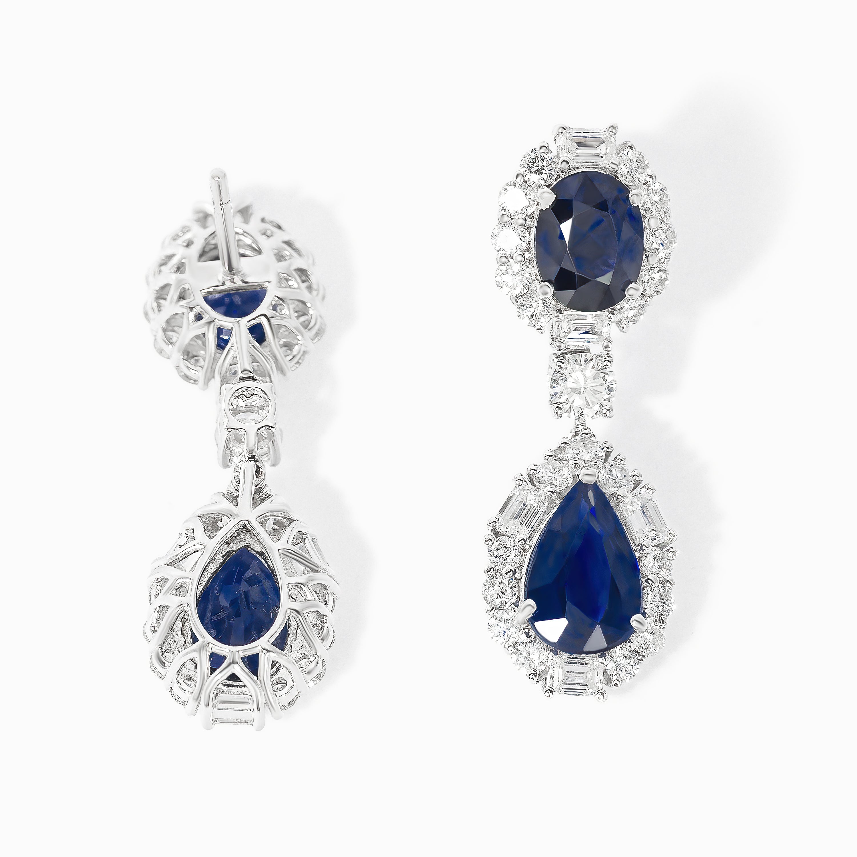 White Gold Drop Gemstone Earrings with Sapphire Stones