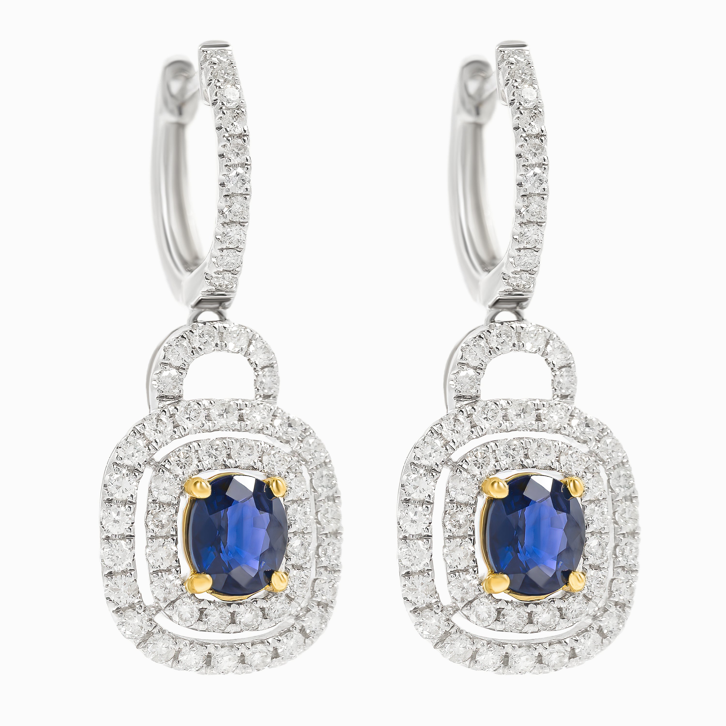White Gold Earrings with Diamond, Sapphire Stones