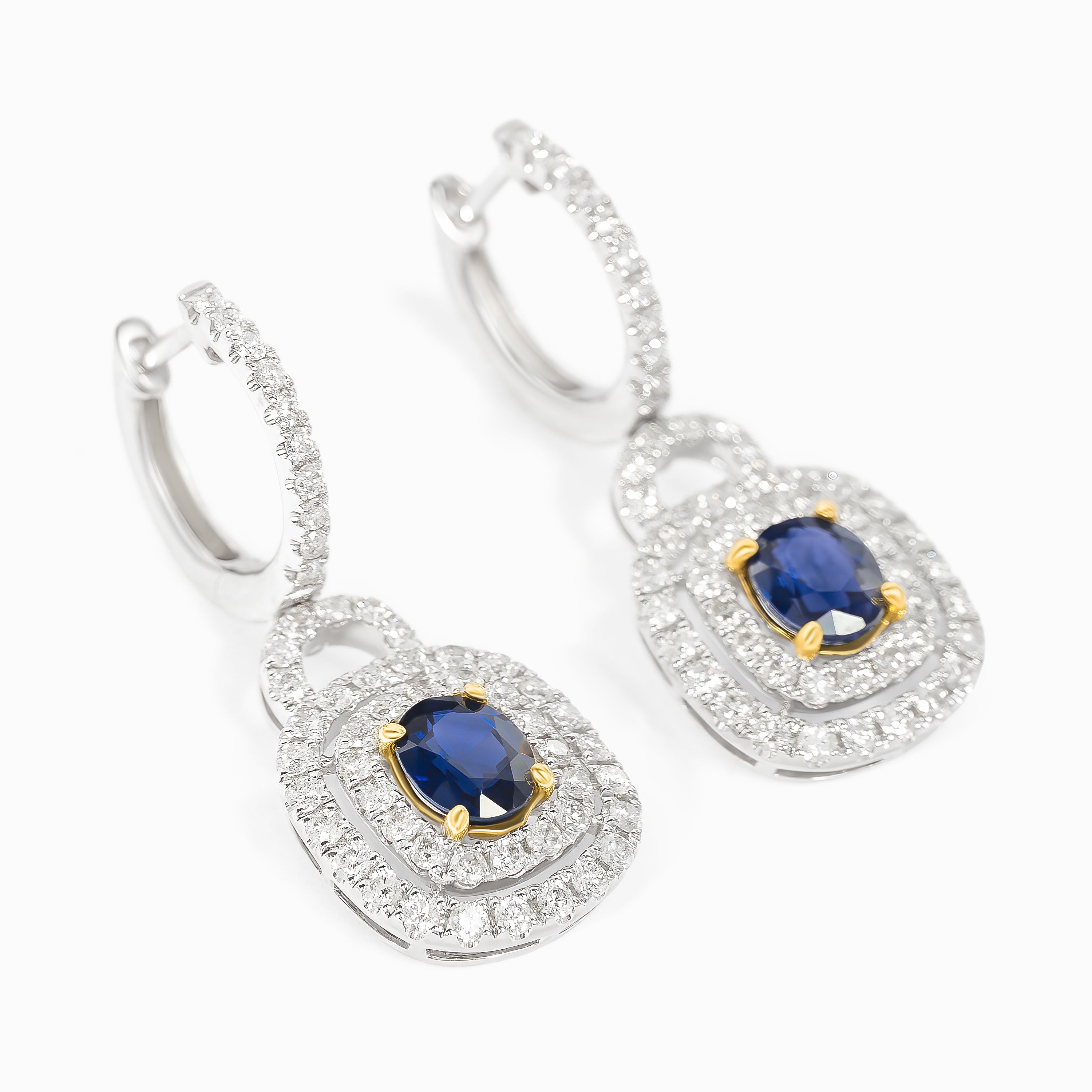 White Gold Earrings with Diamond, Sapphire Stones