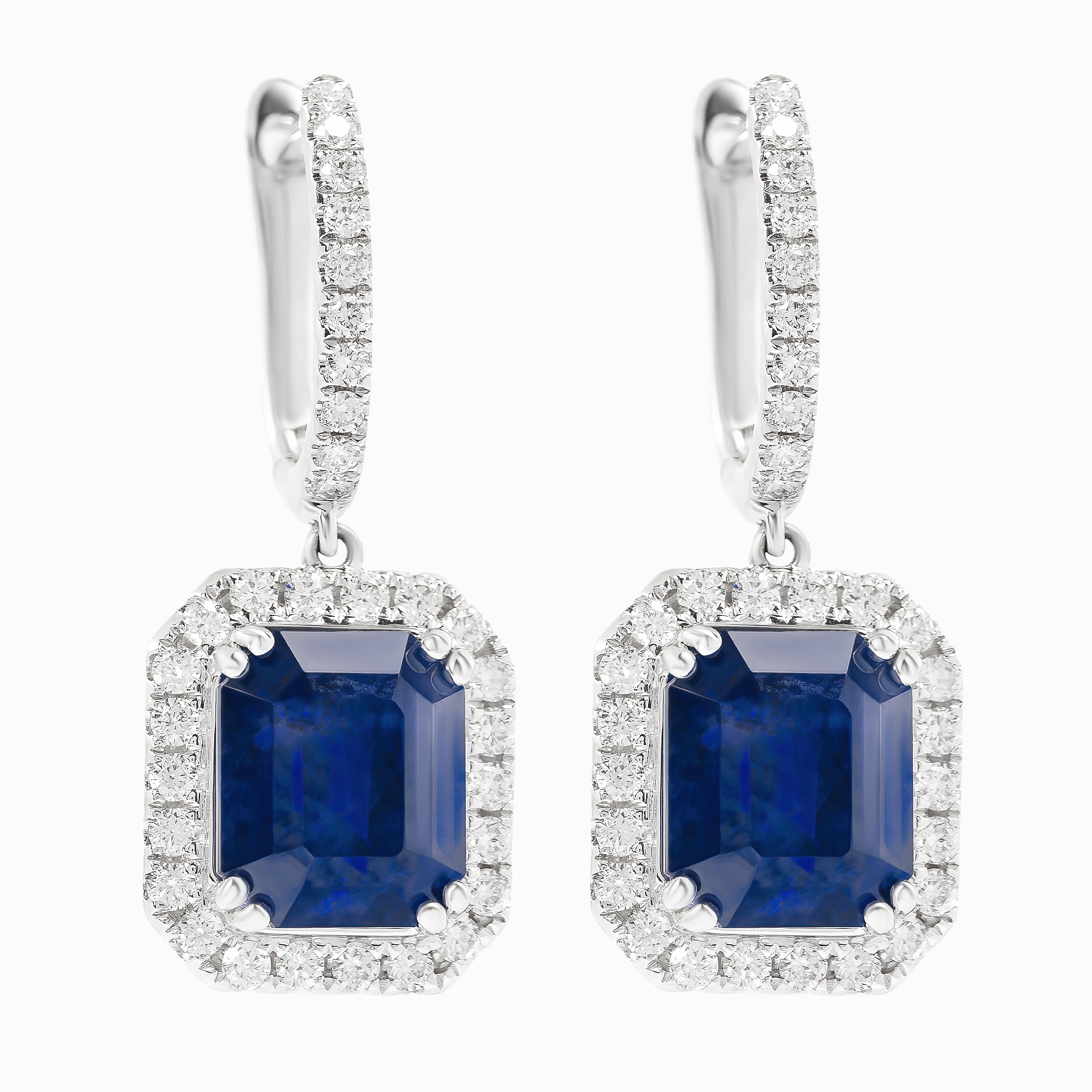 White Gold Drop Earrings with Diamond, Sapphire Stones