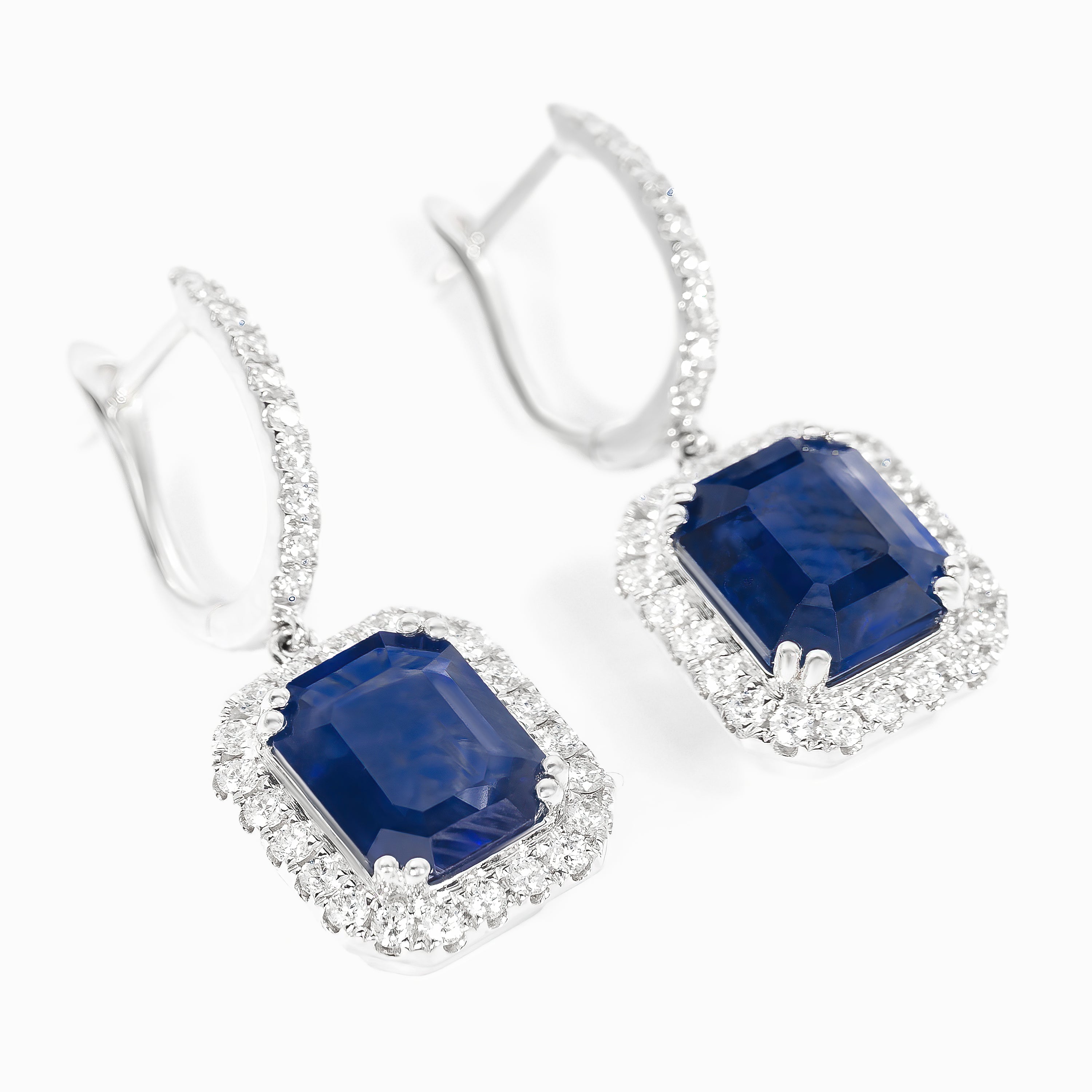 White Gold Drop Earrings with Diamond, Sapphire Stones