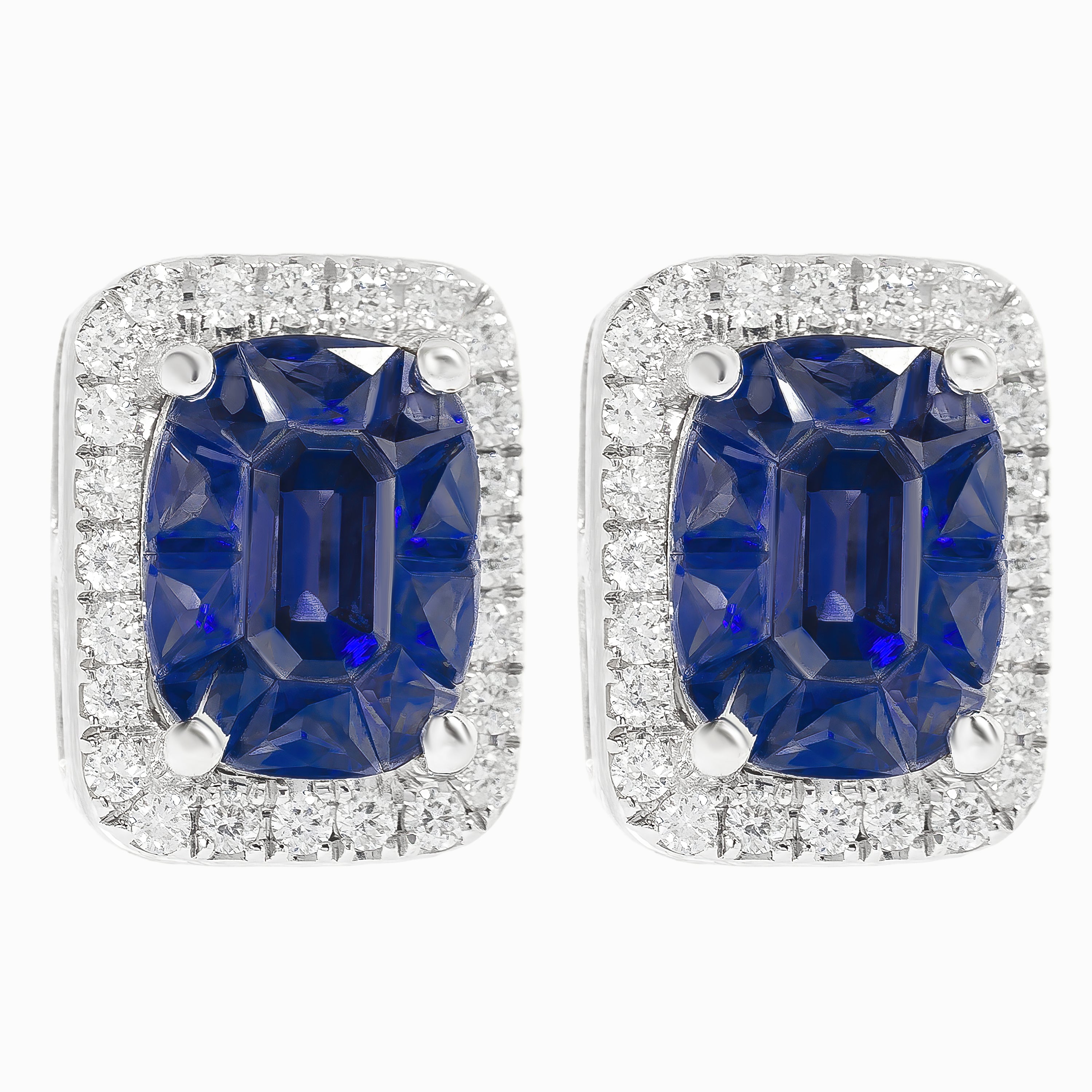 White Gold Stud Earrings with Diamond, Sapphire Stones