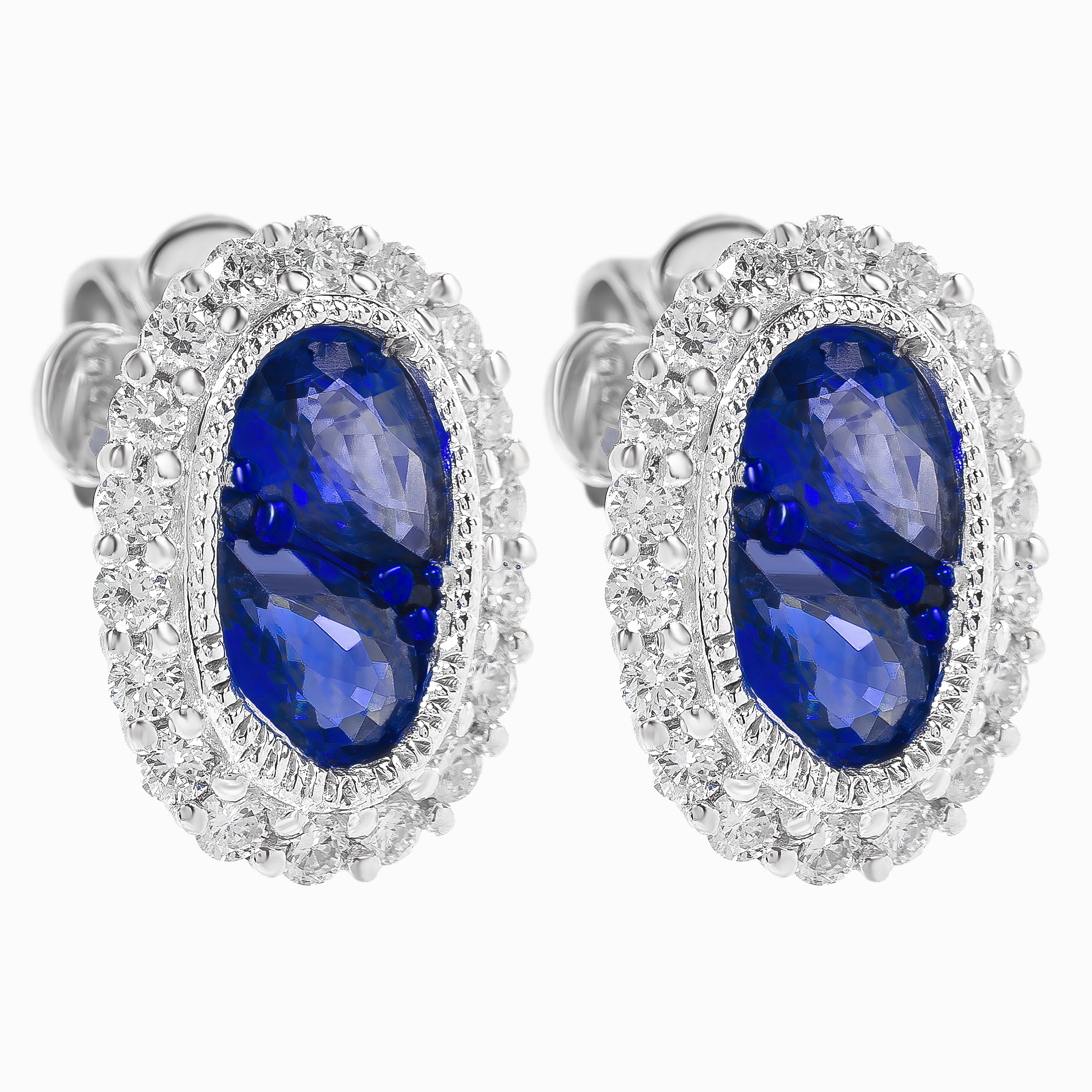 White Gold Stud Earrings with Diamond, Sapphire Stones