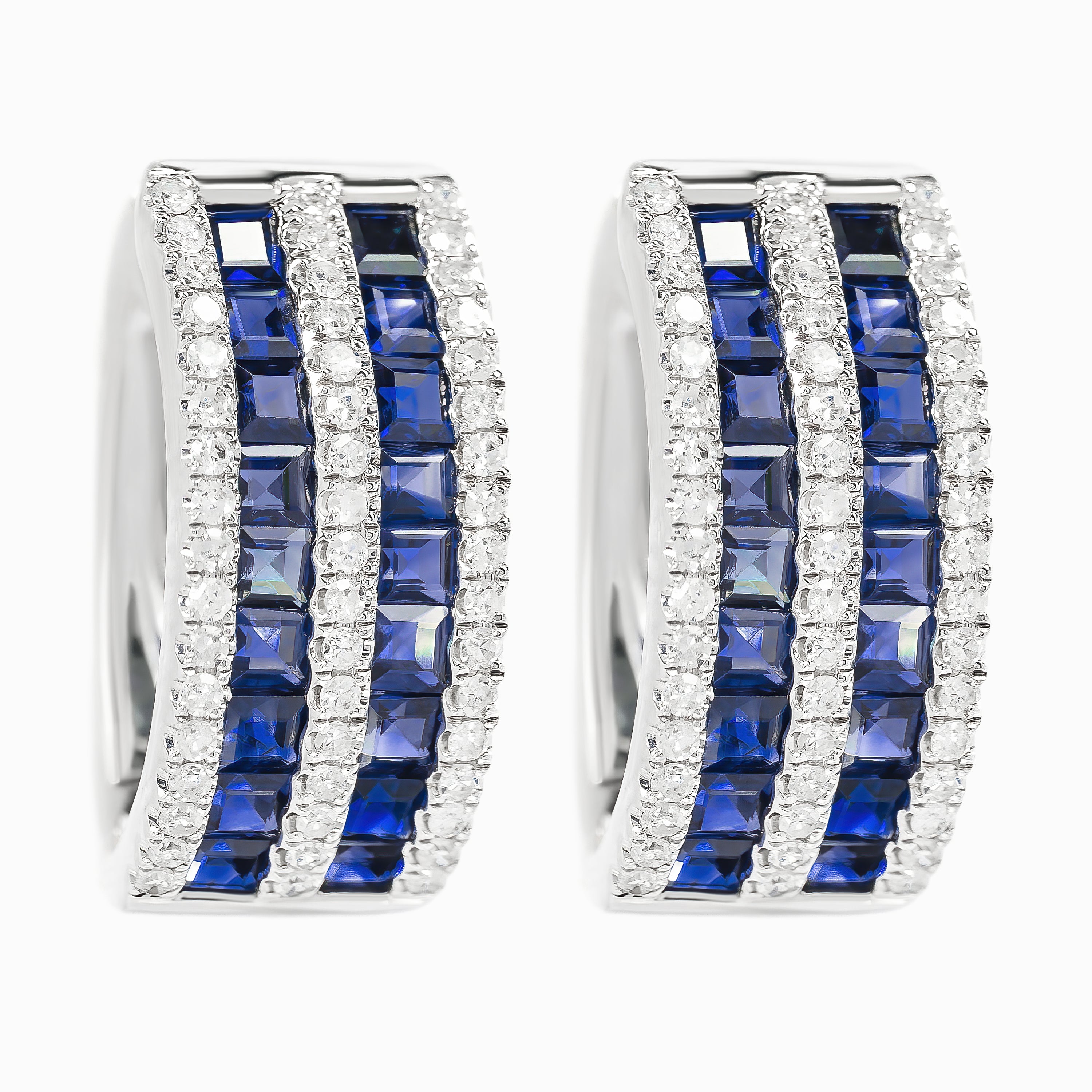 White Gold Hoop Earrings with Diamond, Sapphire Stones
