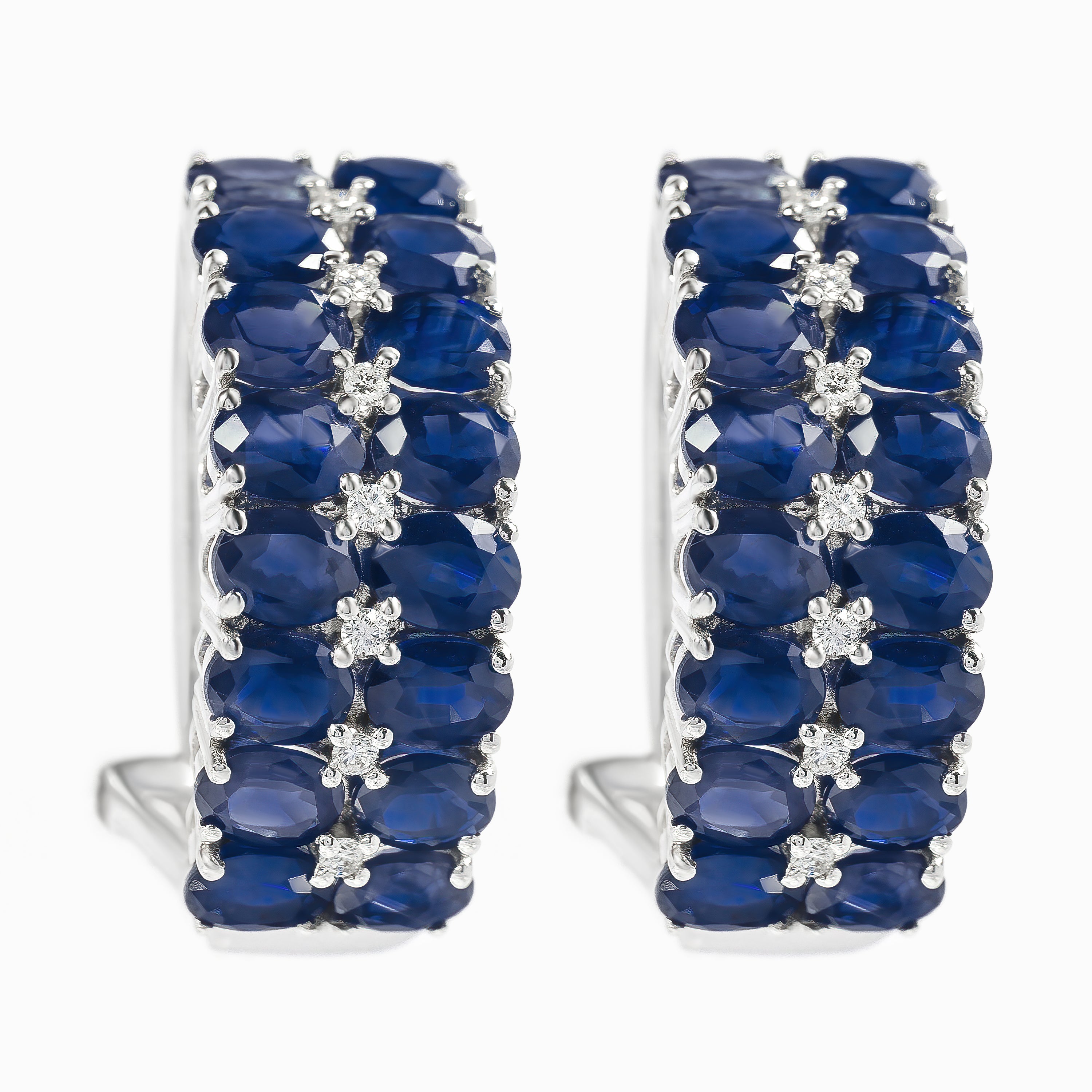 White Gold Hoop Earrings with Diamond, Sapphire Stones