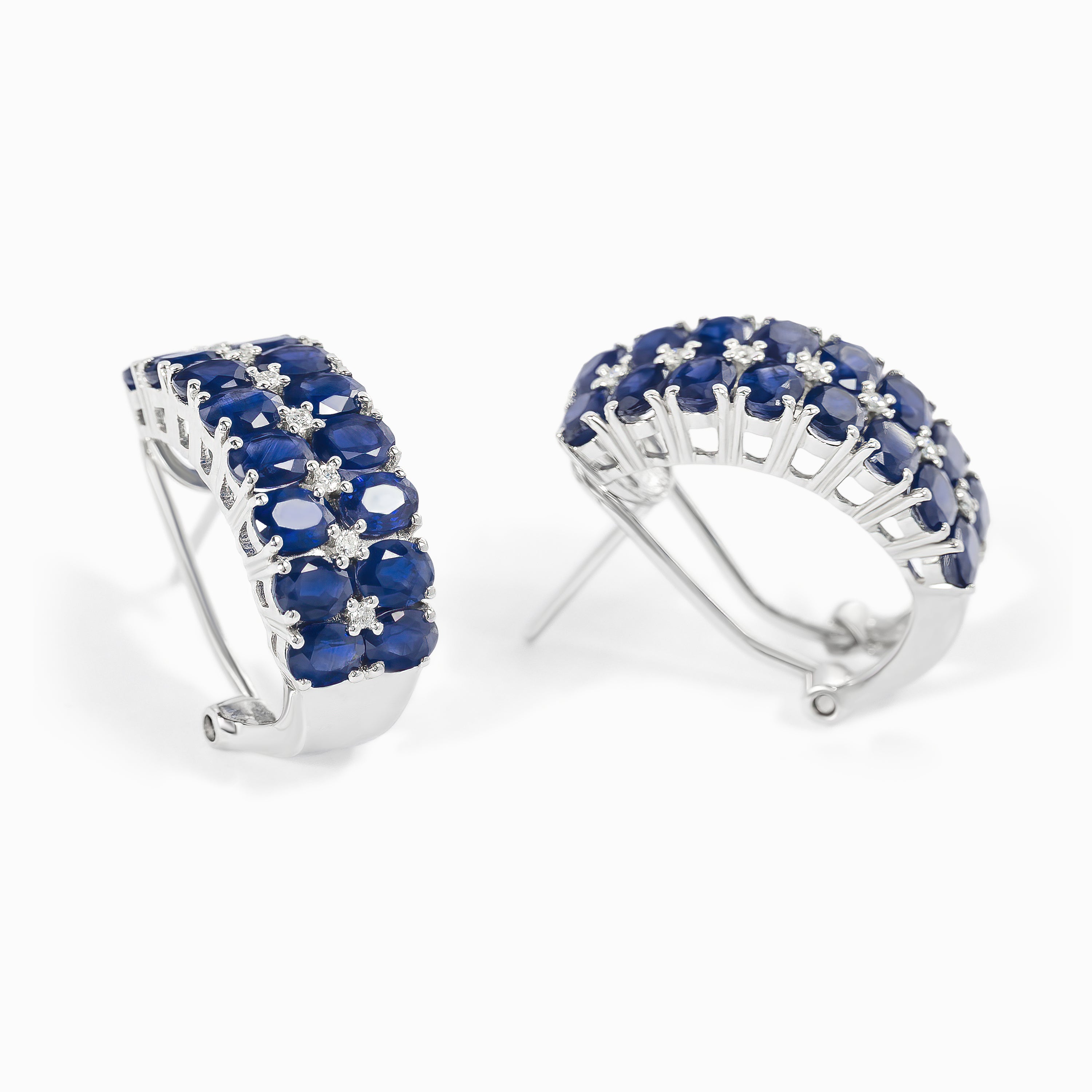 White Gold Hoop Earrings with Diamond, Sapphire Stones