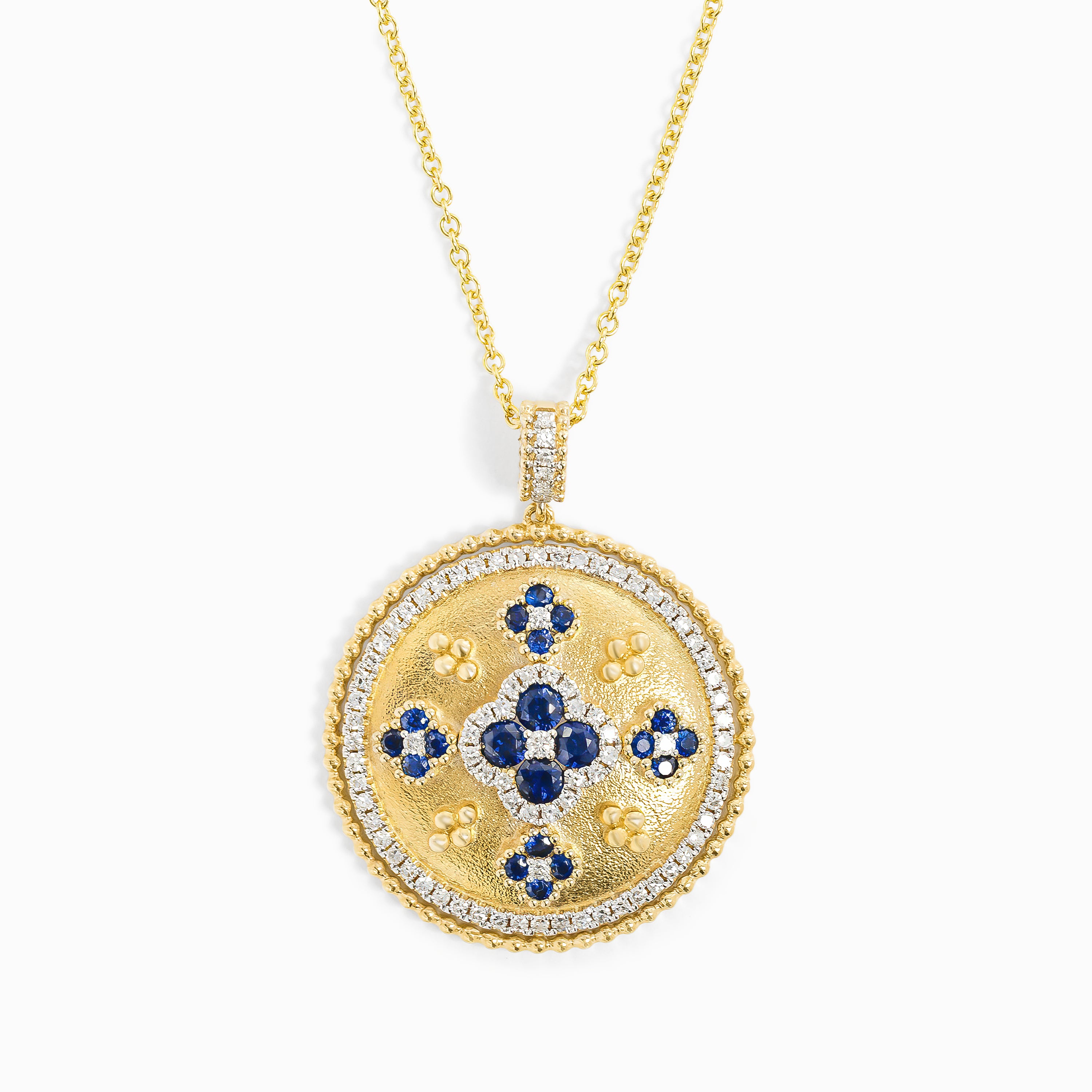 White Gold Pendant Necklace with Diamond, Sapphire Stones