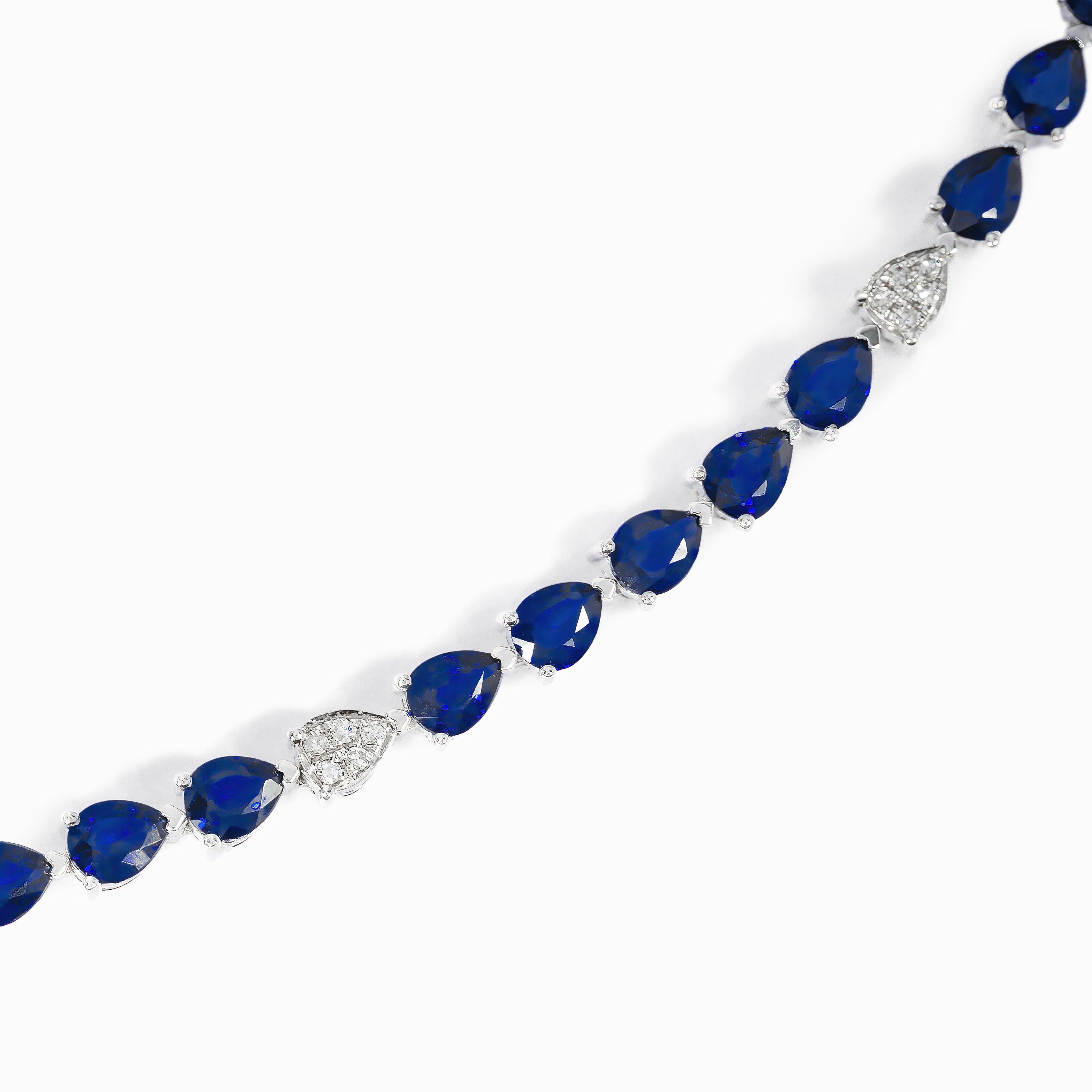 White Gold Band Link Necklace with Diamond, Sapphire Stones