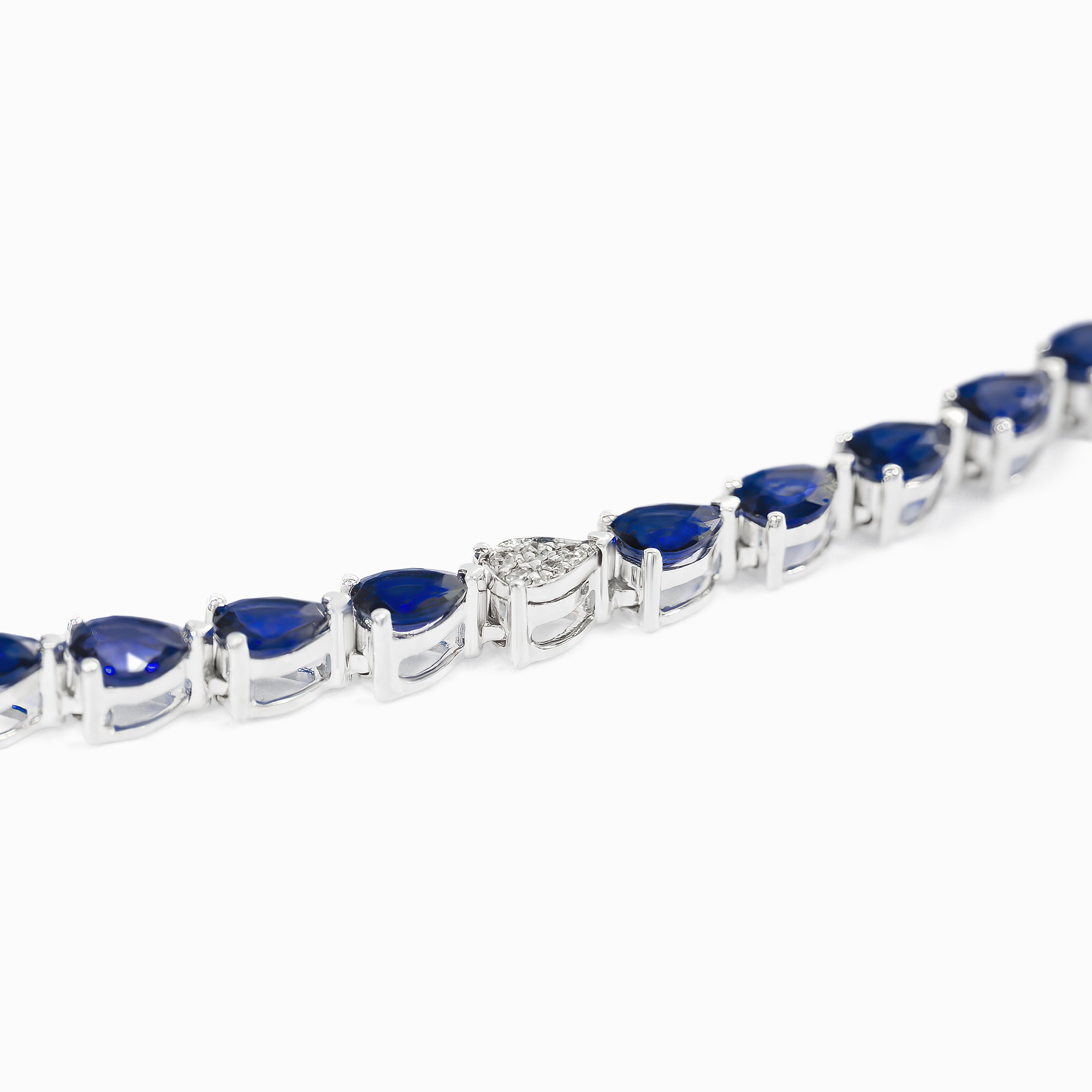 White Gold Band Link Necklace with Diamond, Sapphire Stones