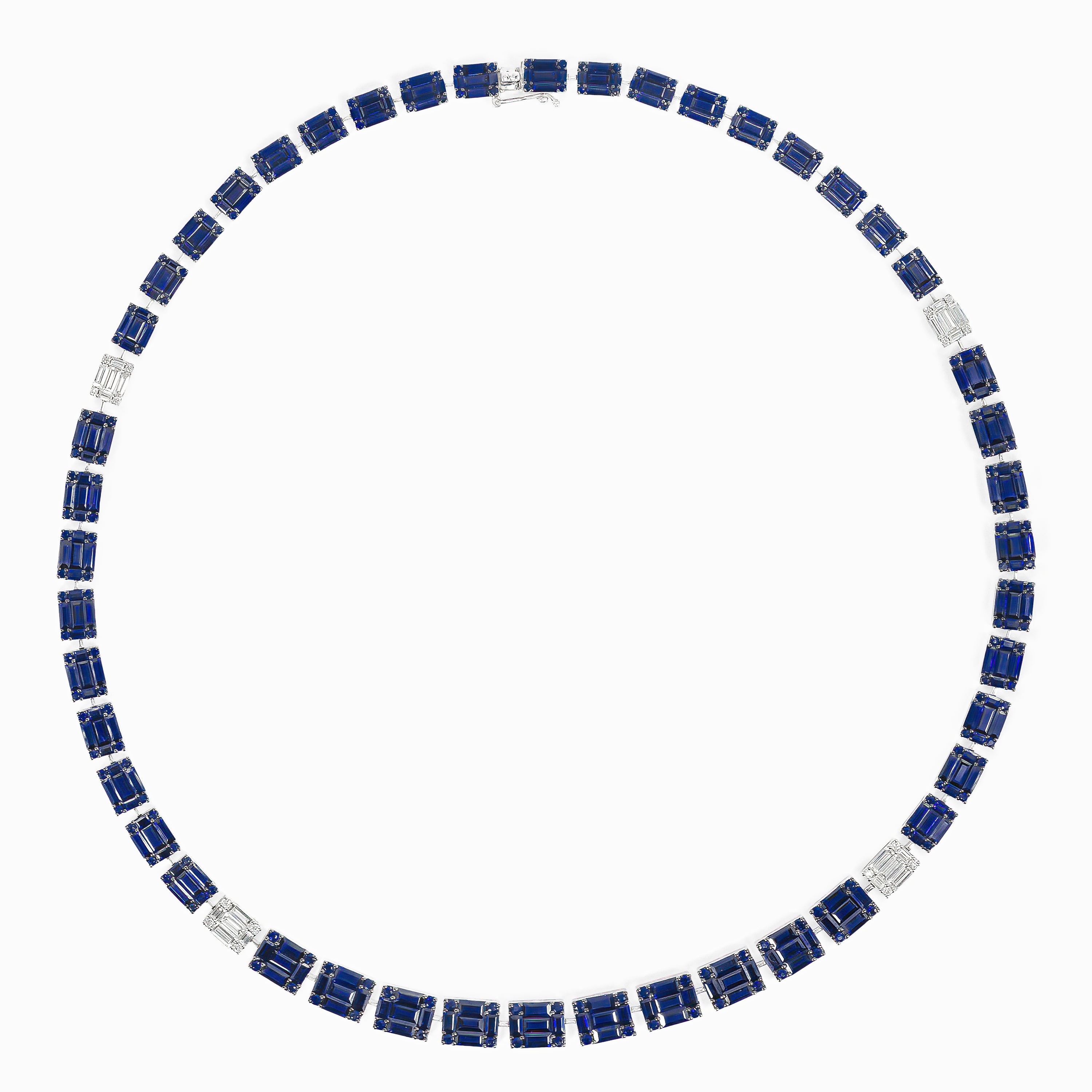 White Gold Gemstone Necklace with Diamond, Sapphire Stones