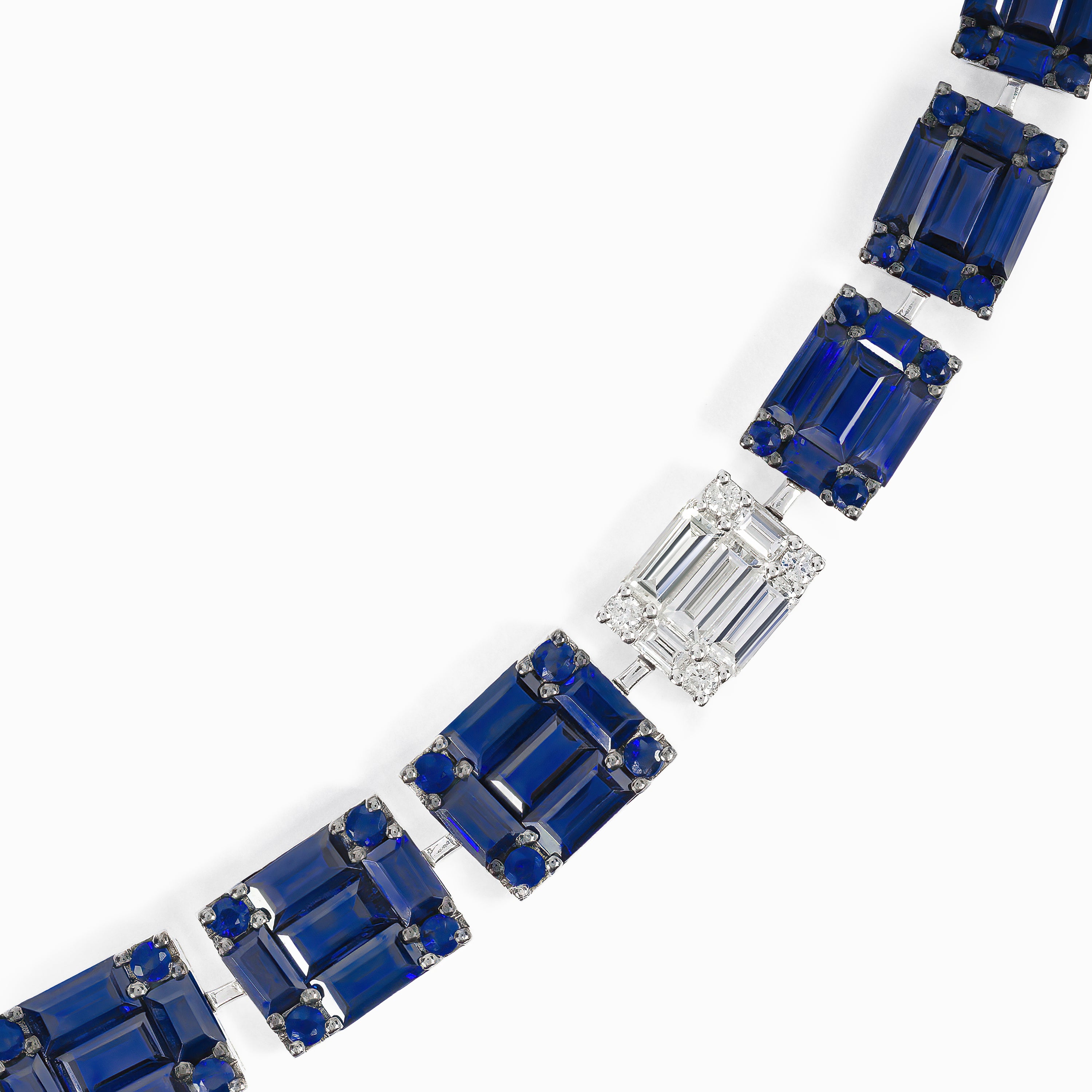 White Gold Gemstone Necklace with Diamond, Sapphire Stones