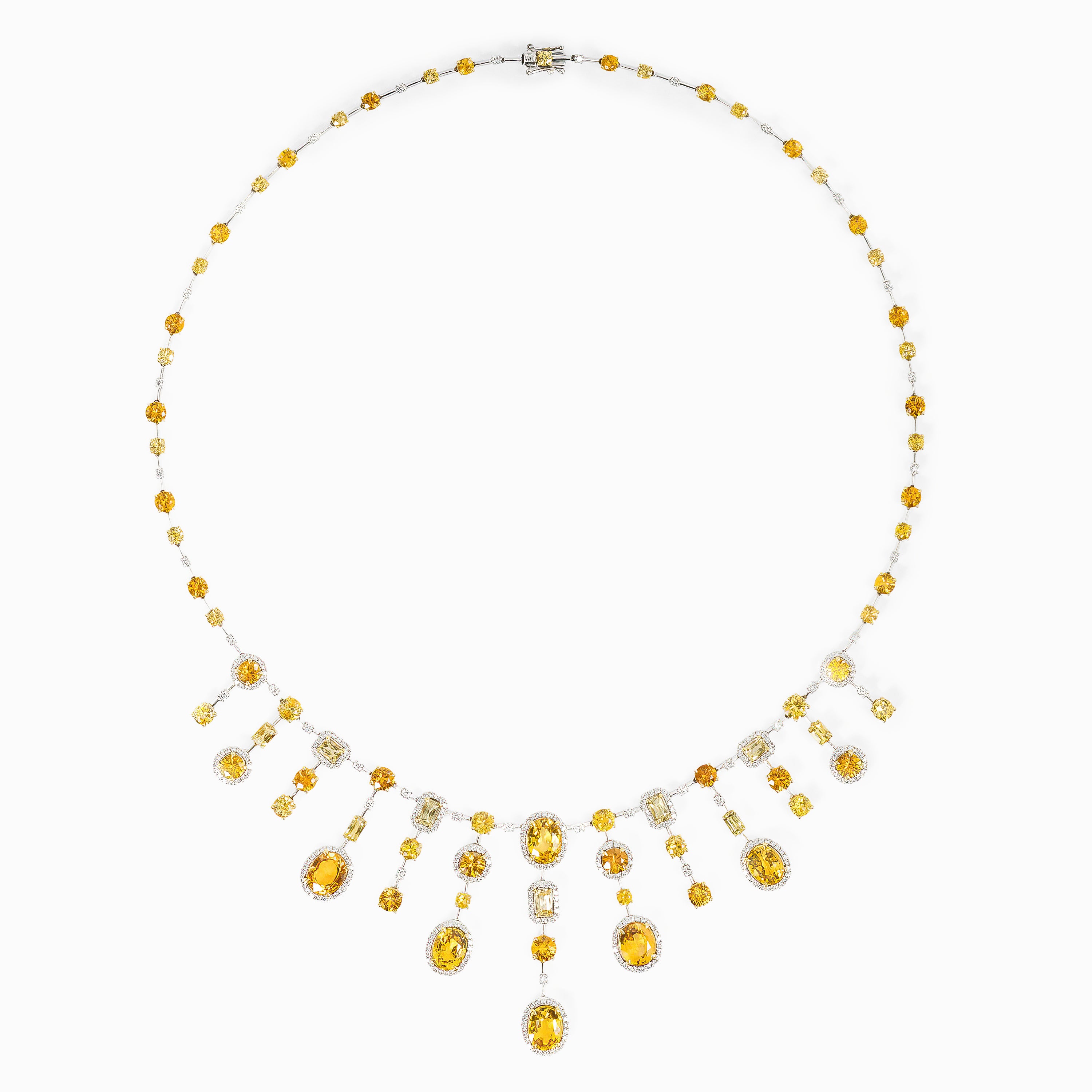 White Gold Gemstone Necklace with Diamond, Sapphire Stones