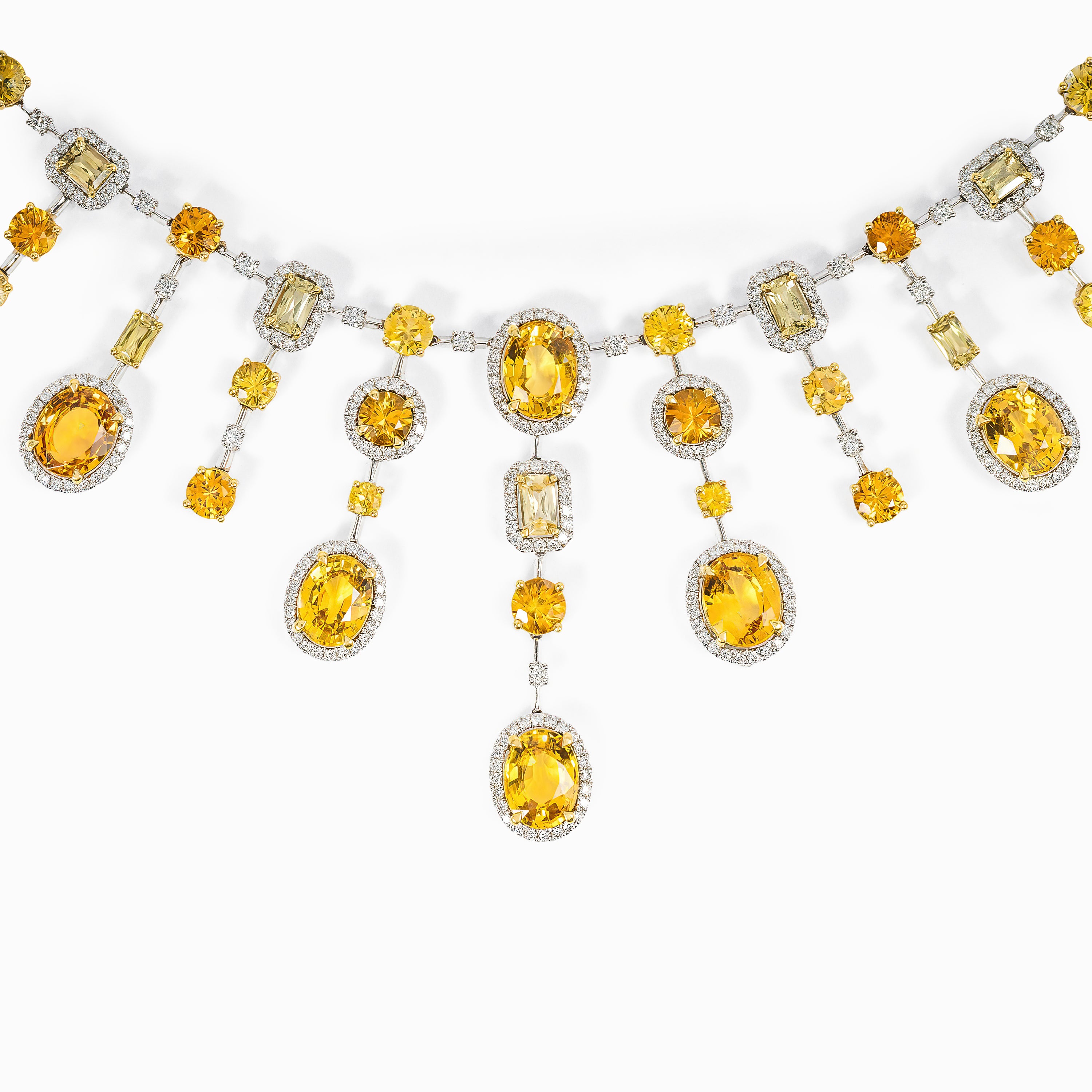 White Gold Gemstone Necklace with Diamond, Sapphire Stones