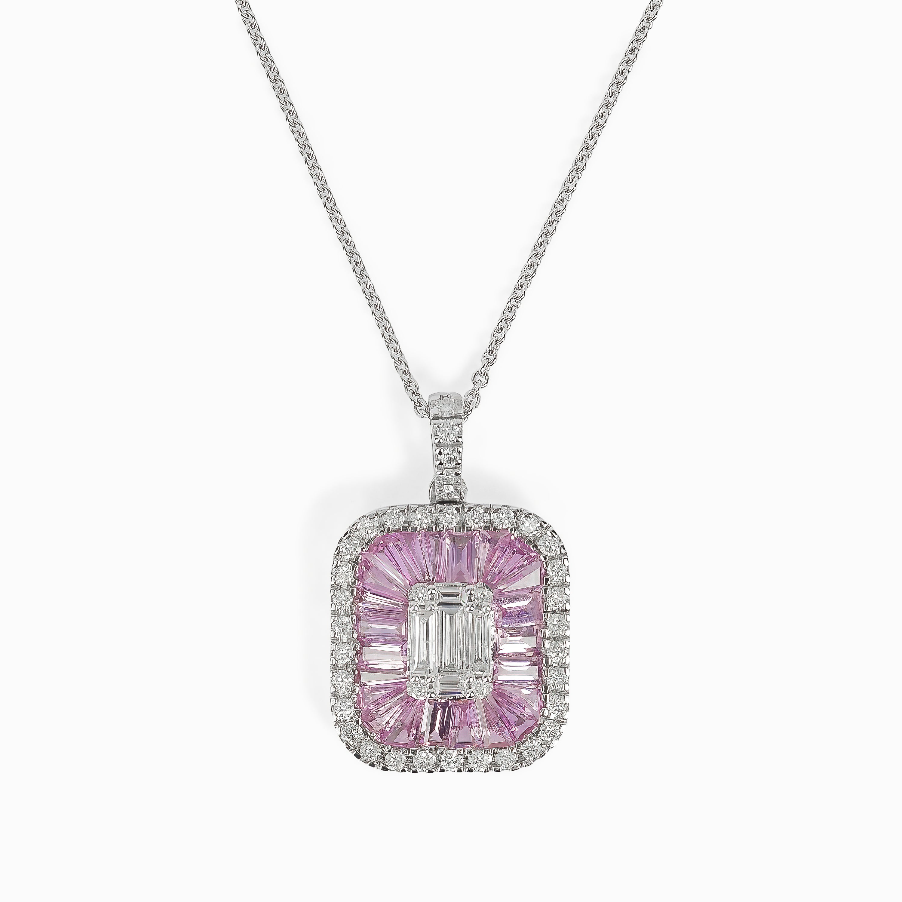 White Gold Necklace with Diamond, Sapphire Stones