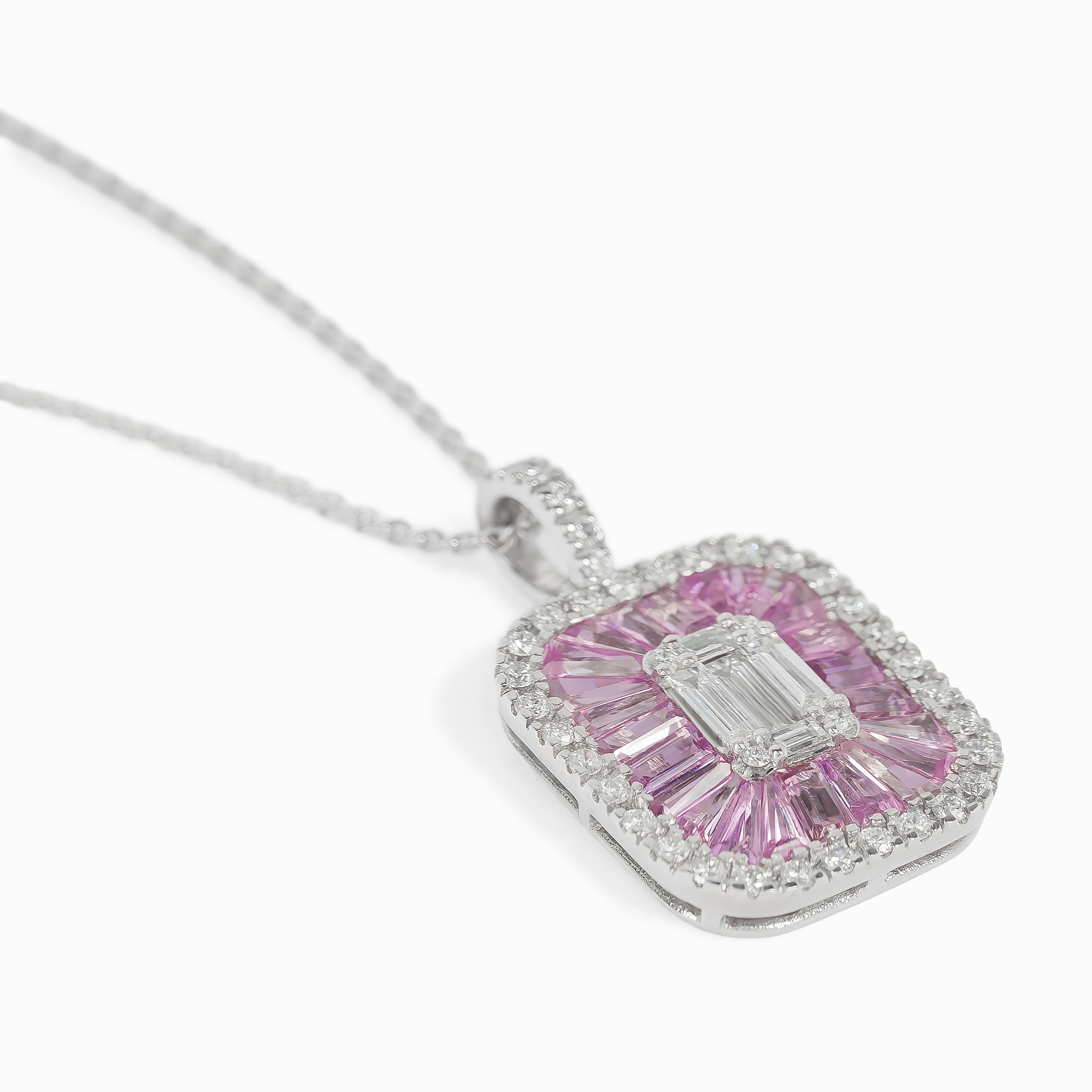 White Gold Necklace with Diamond, Sapphire Stones