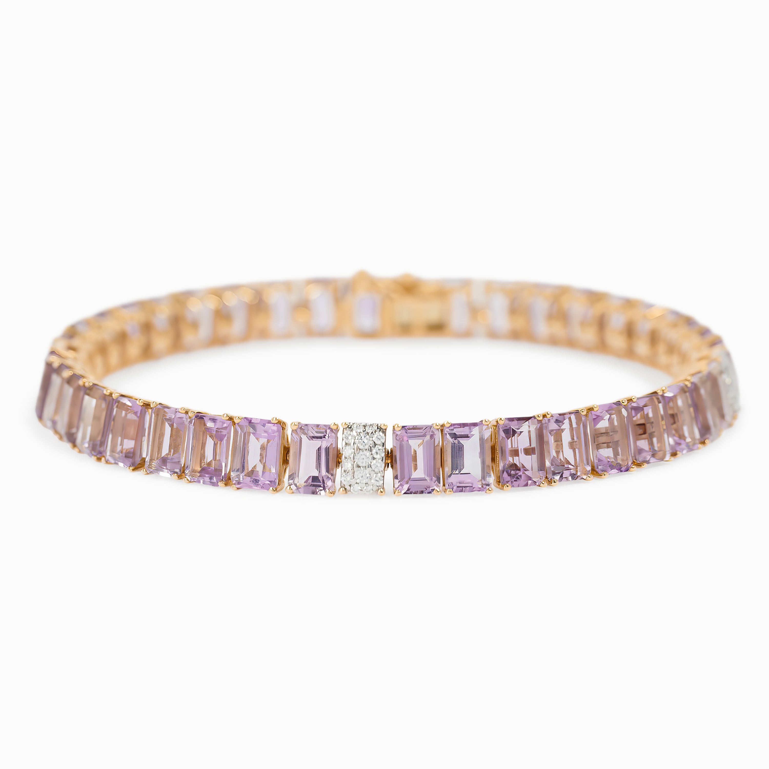 Rose Gold Gemstone Bracelet with Amethyst, Diamond Stones