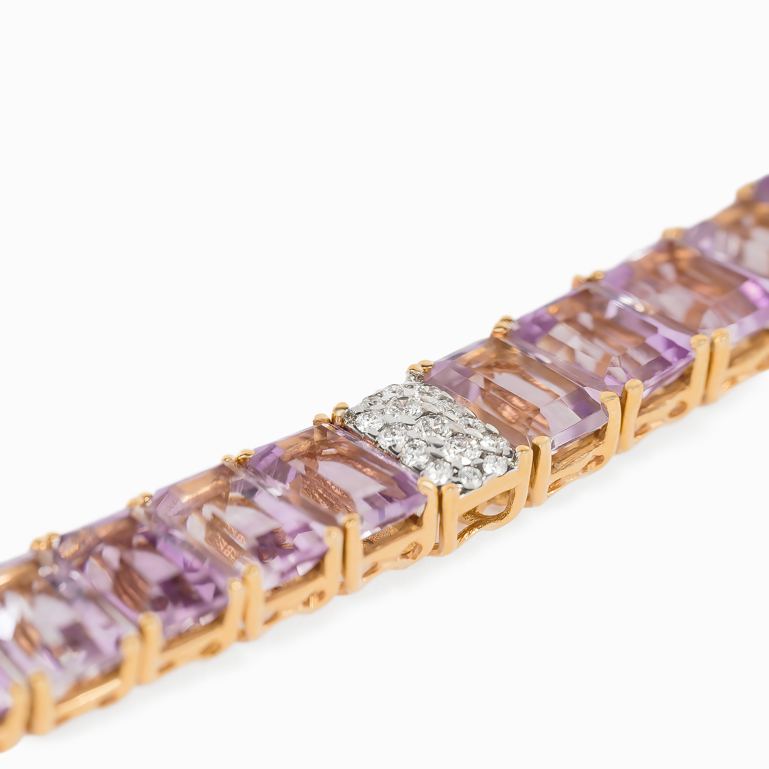 Rose Gold Gemstone Bracelet with Amethyst, Diamond Stones