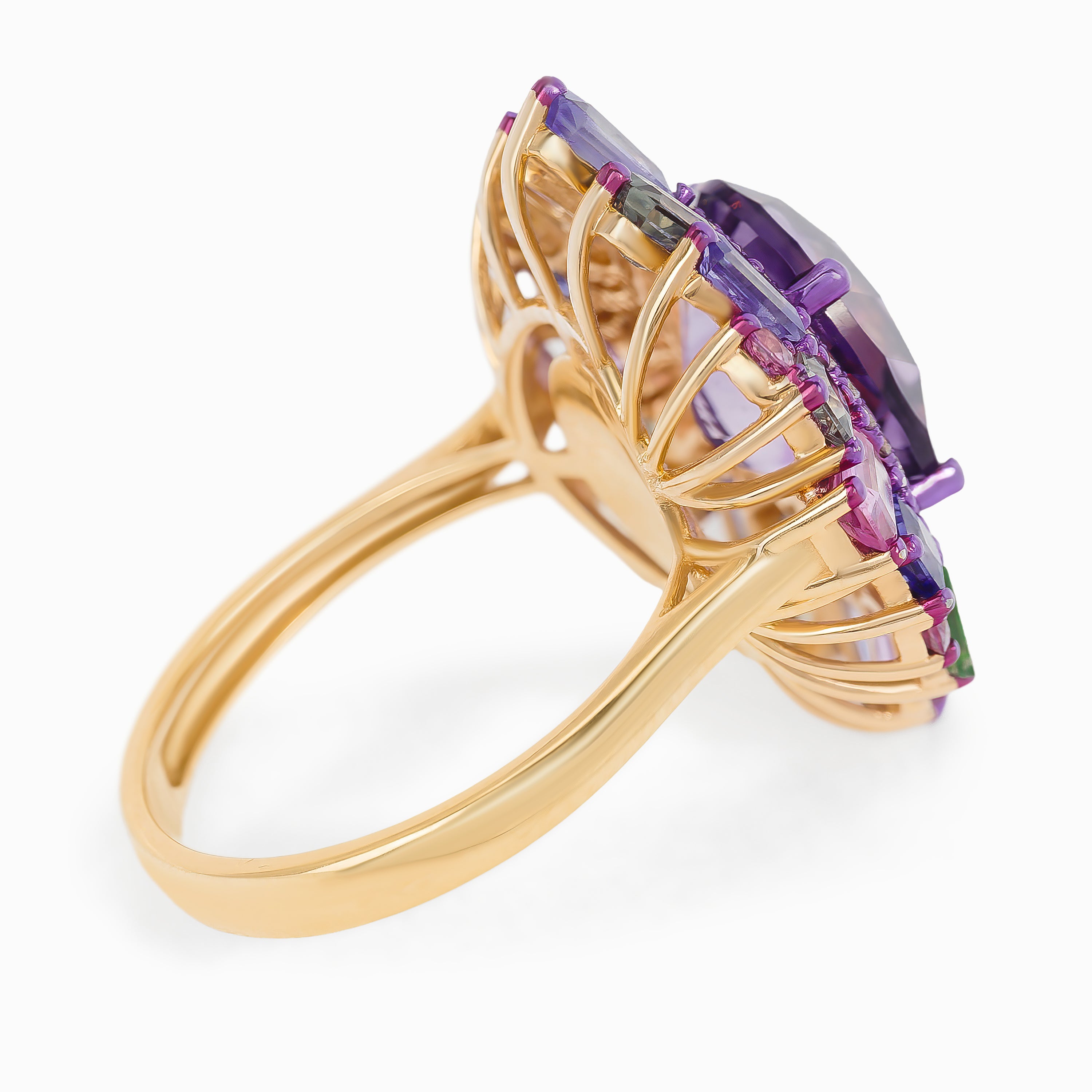 Rose Gold Ring with Amethyst, Diamond Stones