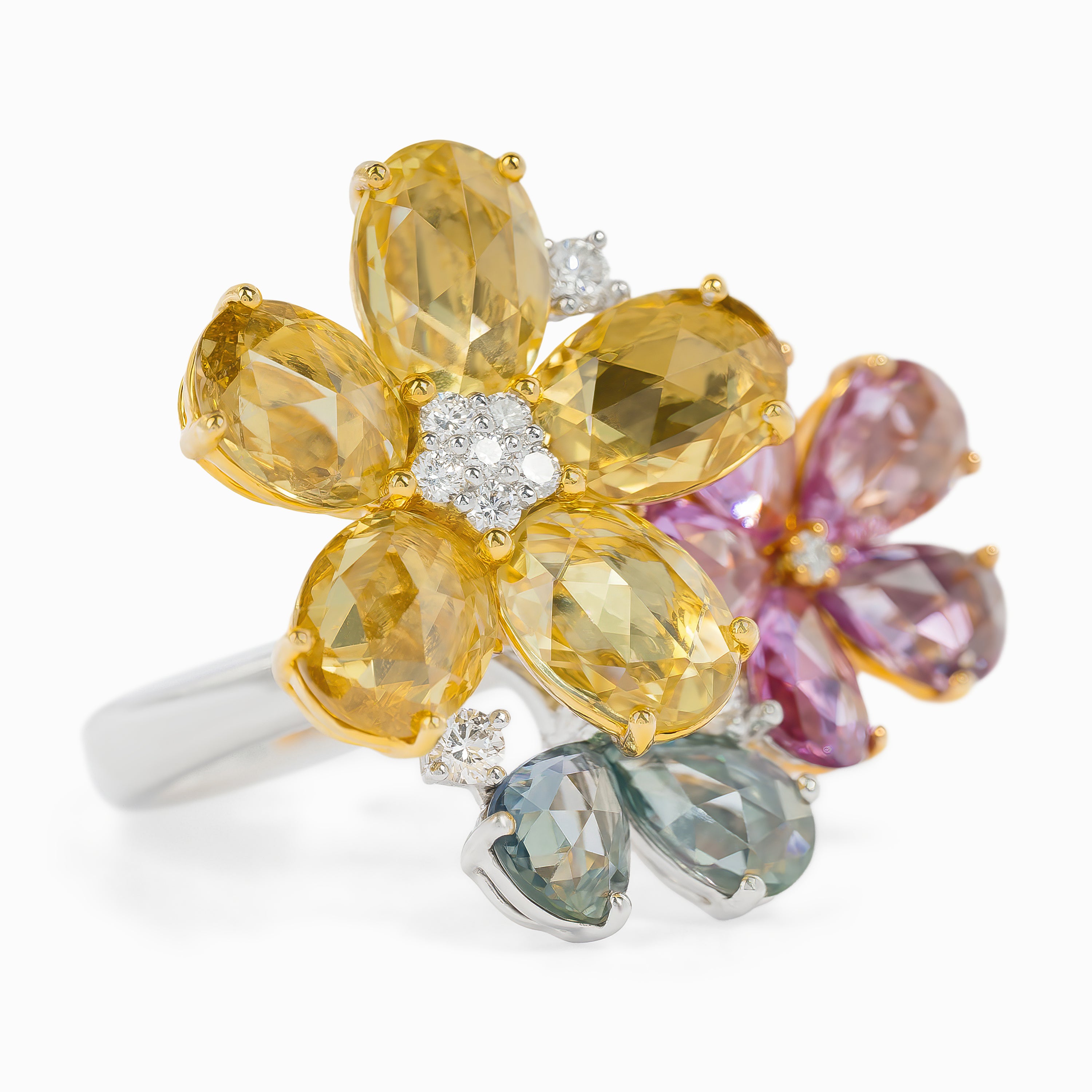 White Gold Ring with Diamond, Sapphire Stones