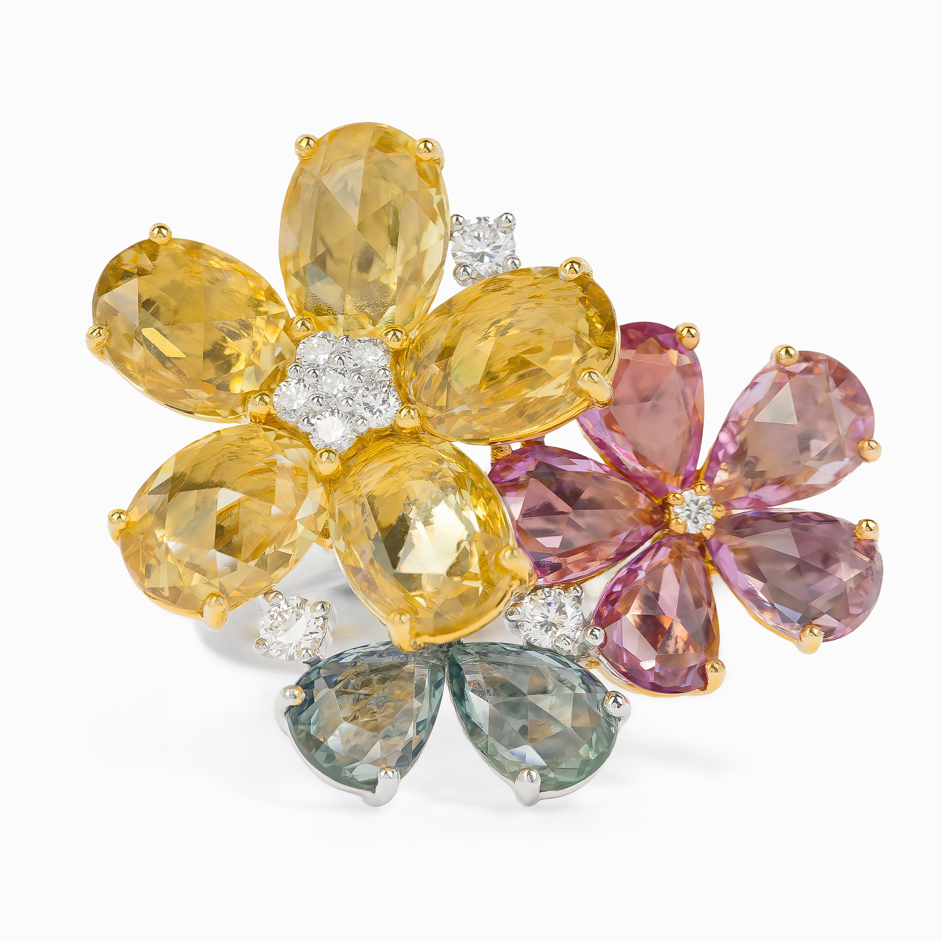 White Gold Ring with Diamond, Sapphire Stones