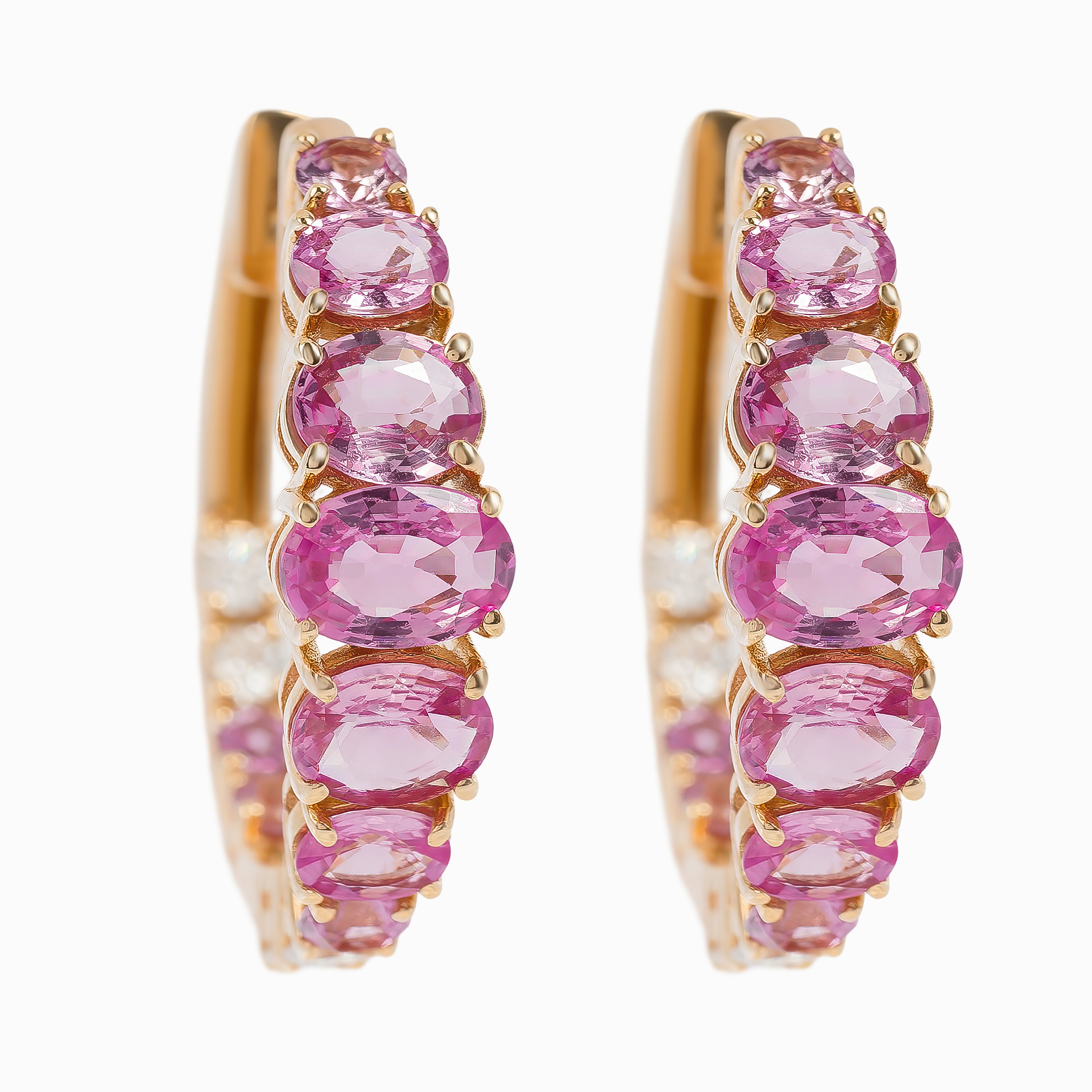 Rose Gold Hoop Earrings with Diamond, Sapphire Stones