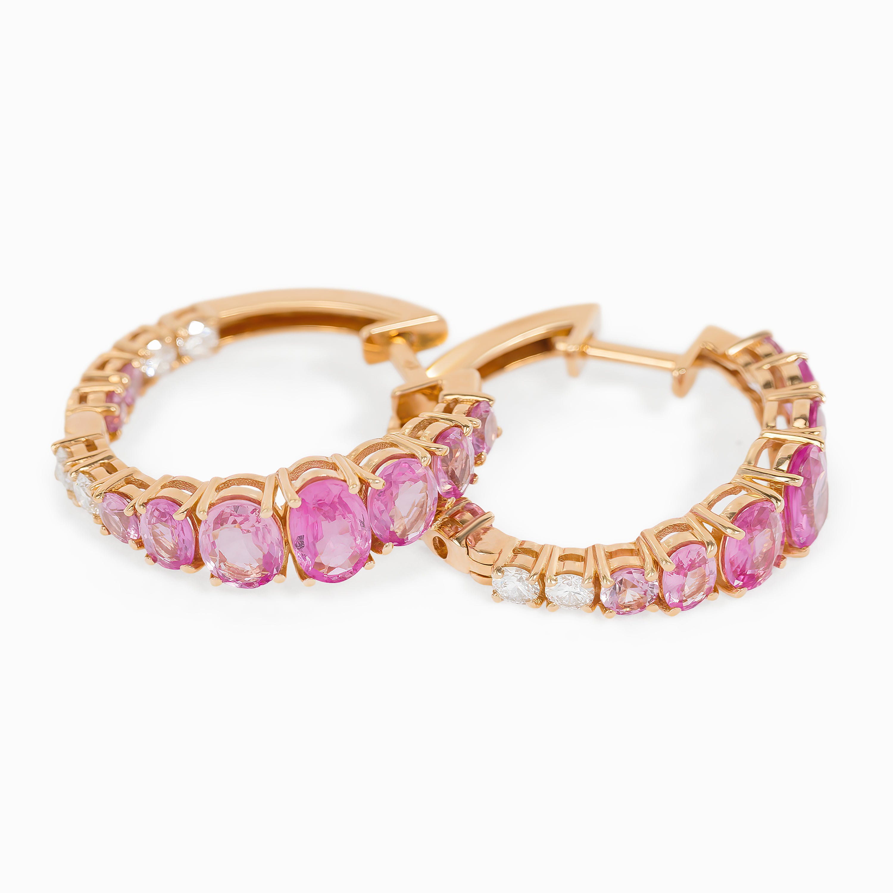 Rose Gold Hoop Earrings with Diamond, Sapphire Stones
