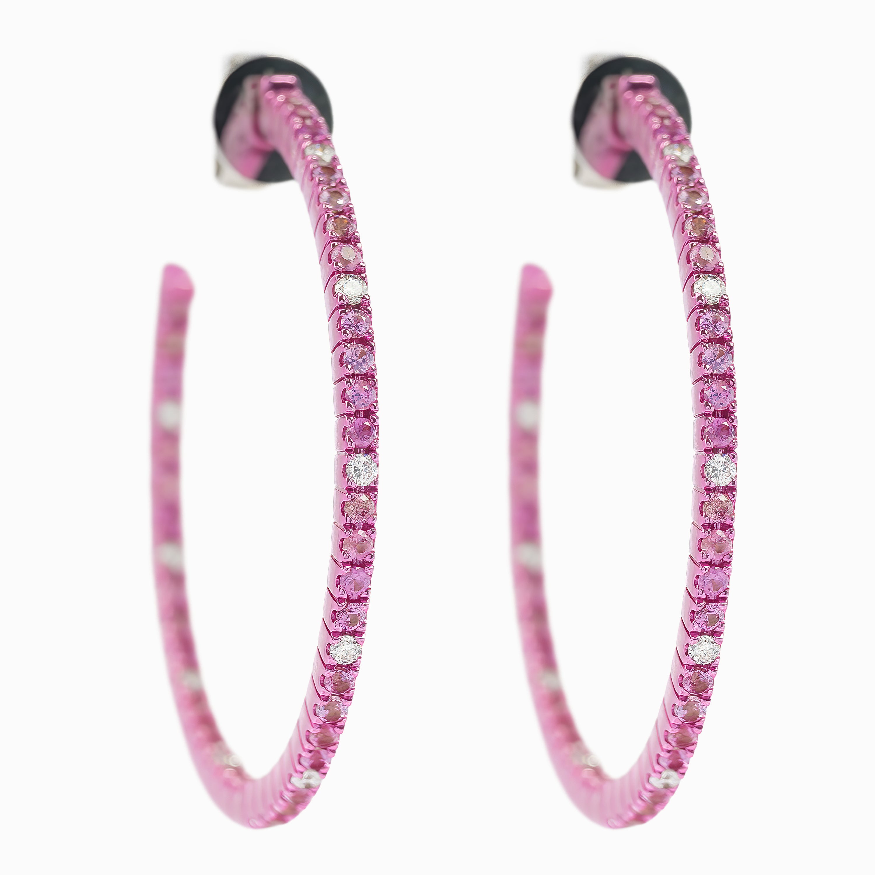 White Gold Hoop Earrings with Diamond, Sapphire Stones