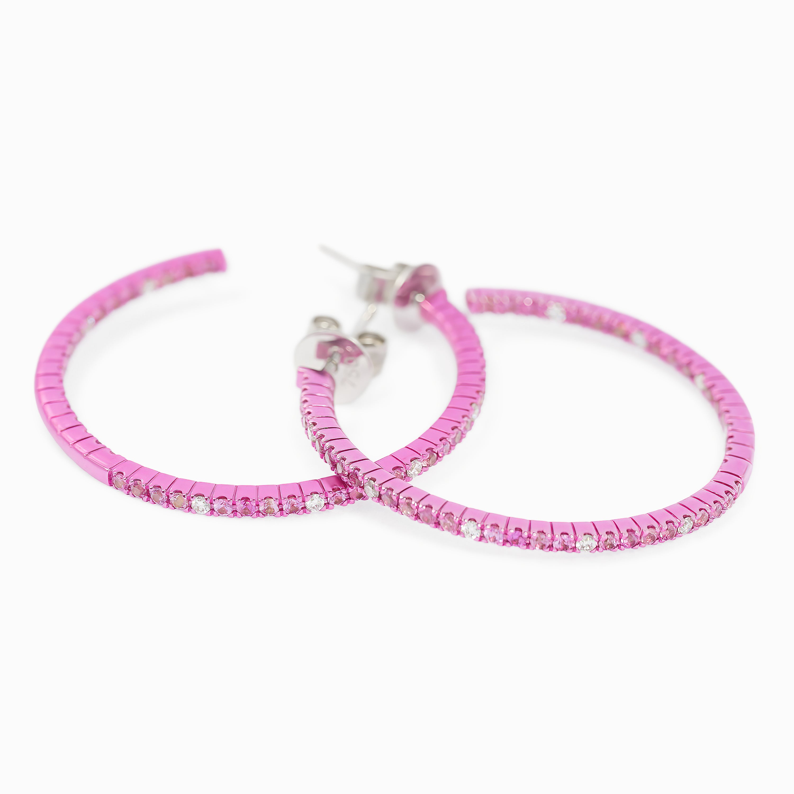 White Gold Hoop Earrings with Diamond, Sapphire Stones