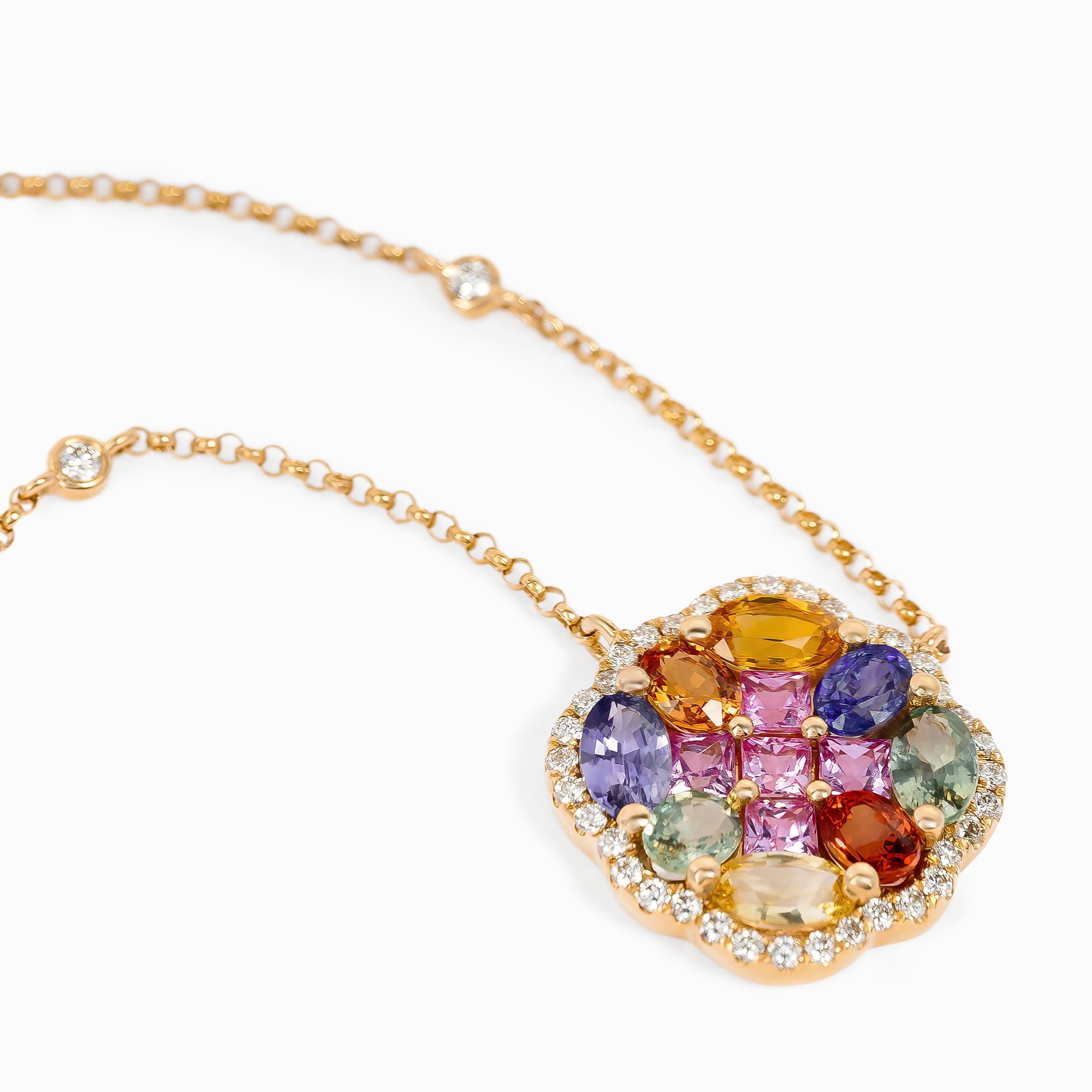 Rose Gold Pendant Necklace with Sapphire Stones